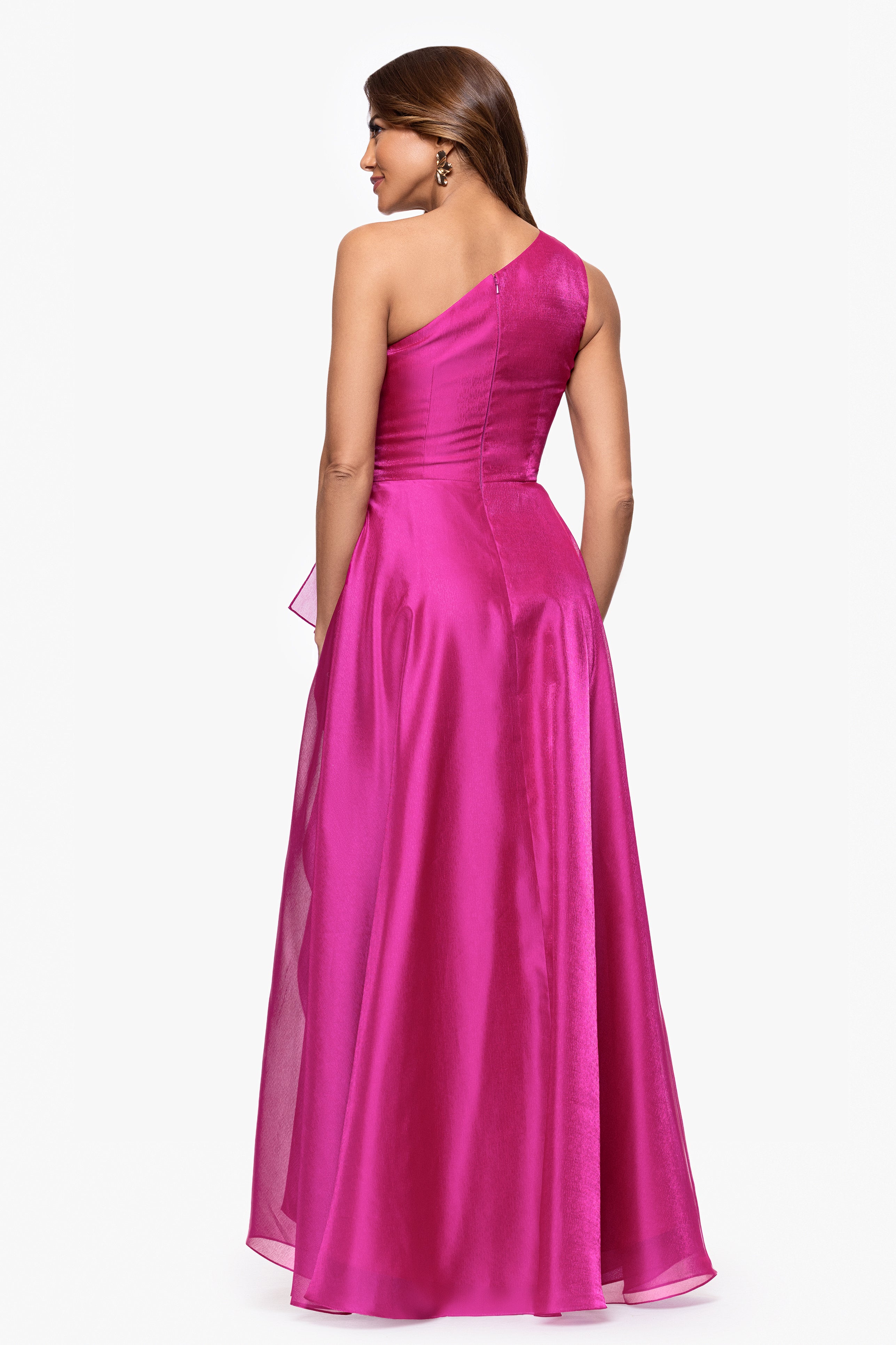 "Samantha" Organza One Shoulder Ruffle Floor Length Dress