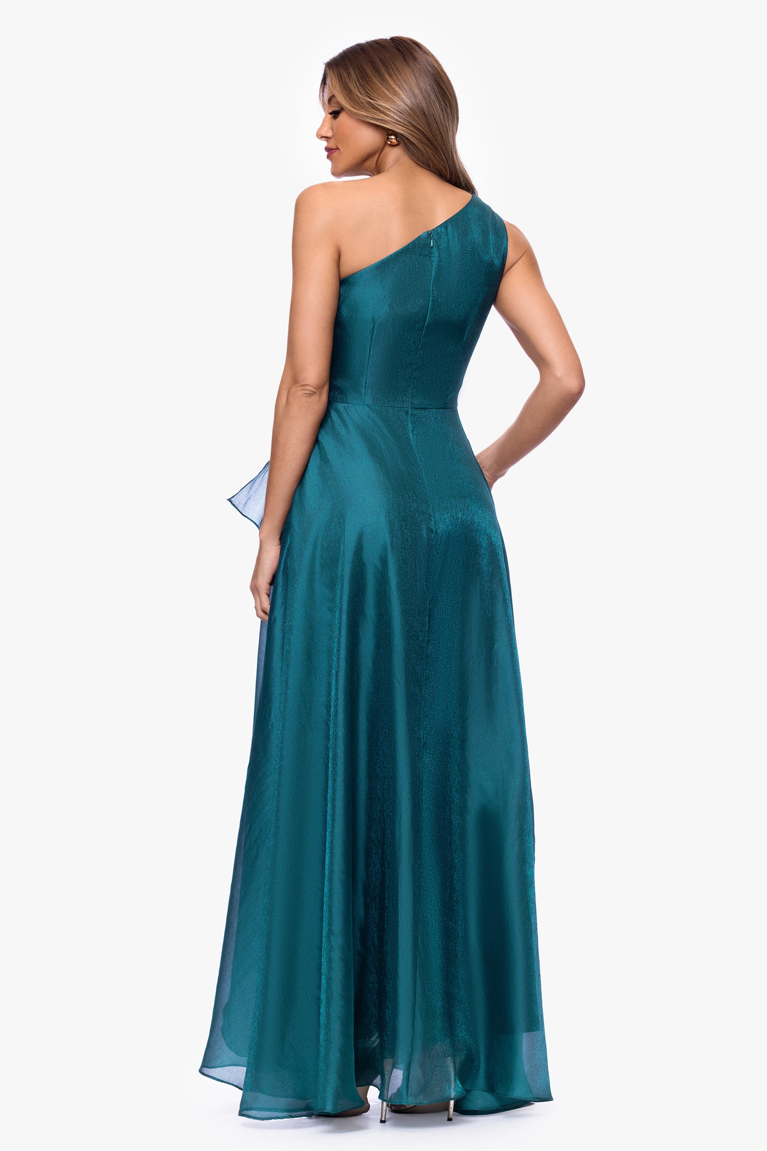 Petite "Samantha" Organza One Shoulder Ruffle Dress