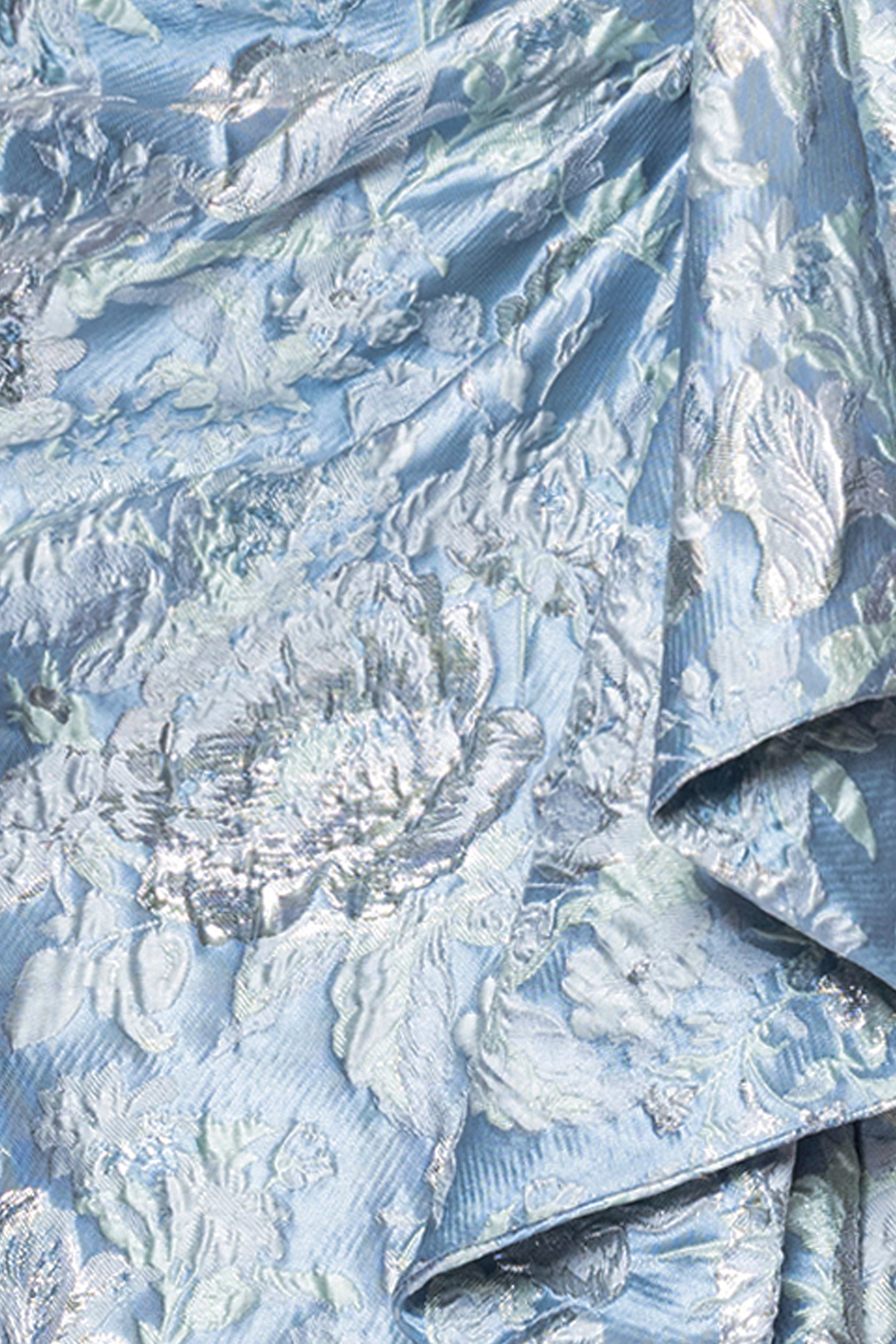 "Paula" Jacquard One Shoulder Ruffle Floor Length Dress