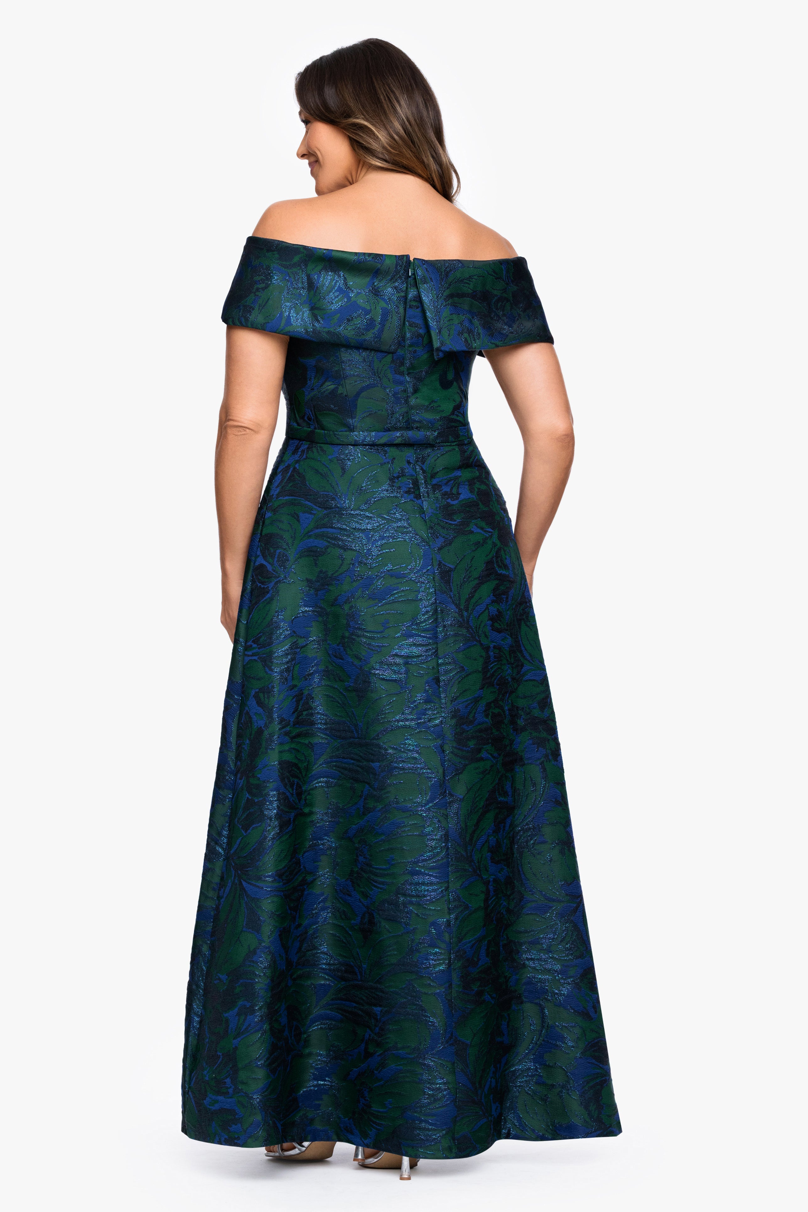 Plus "June" Jacquard Off The Shoulder Dress