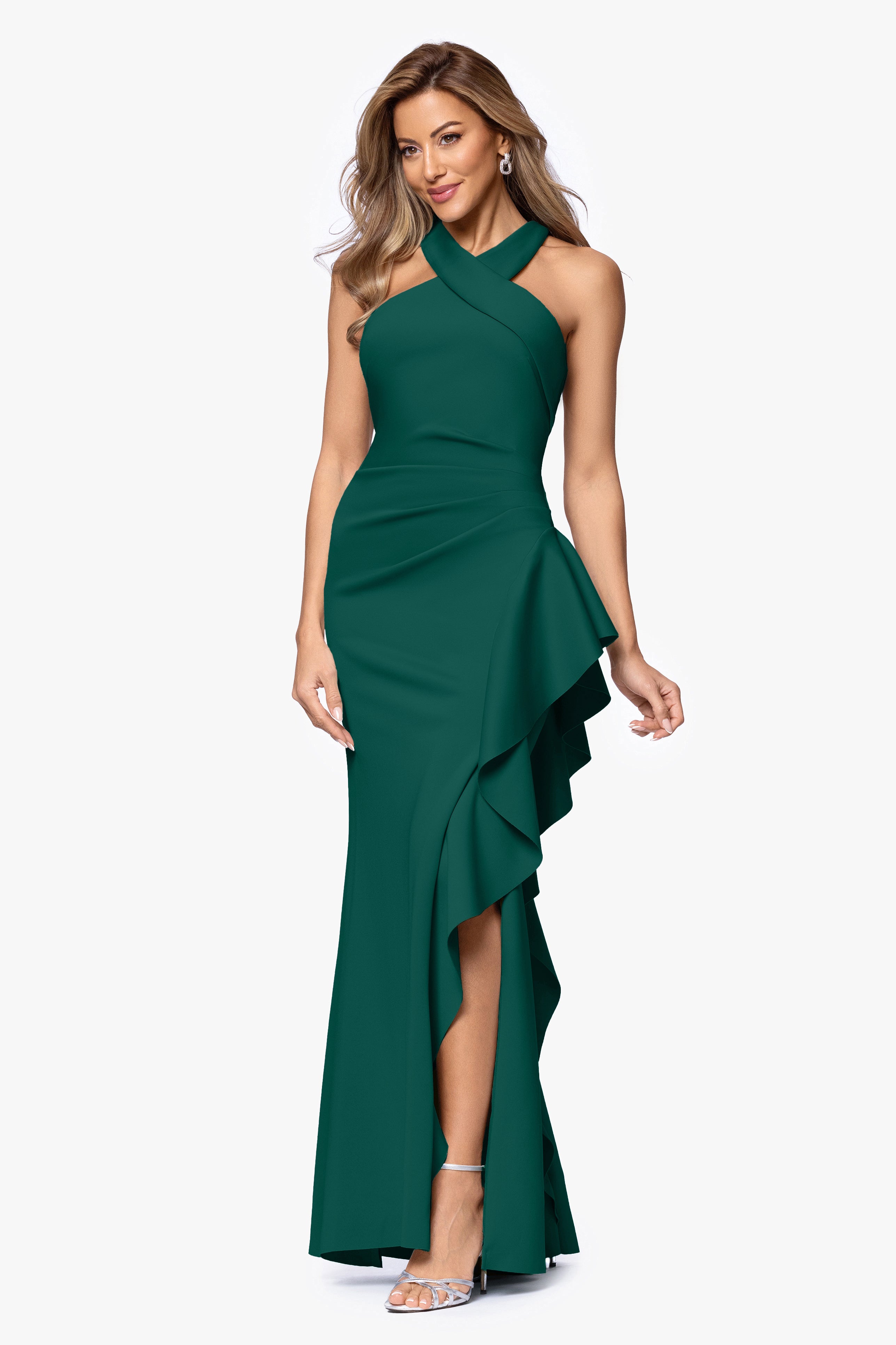 Xscape Evenings Women's Ruffle Scuba Knit Gown - Pink