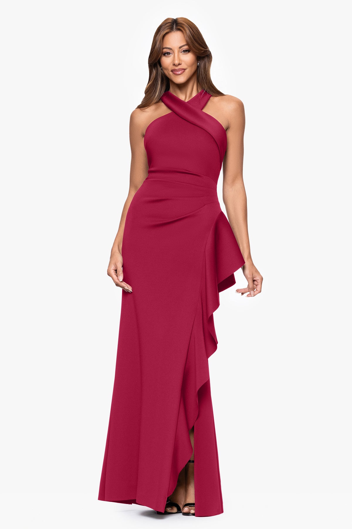 Petite "Gigi" Techno Scuba Cross Neck Dress