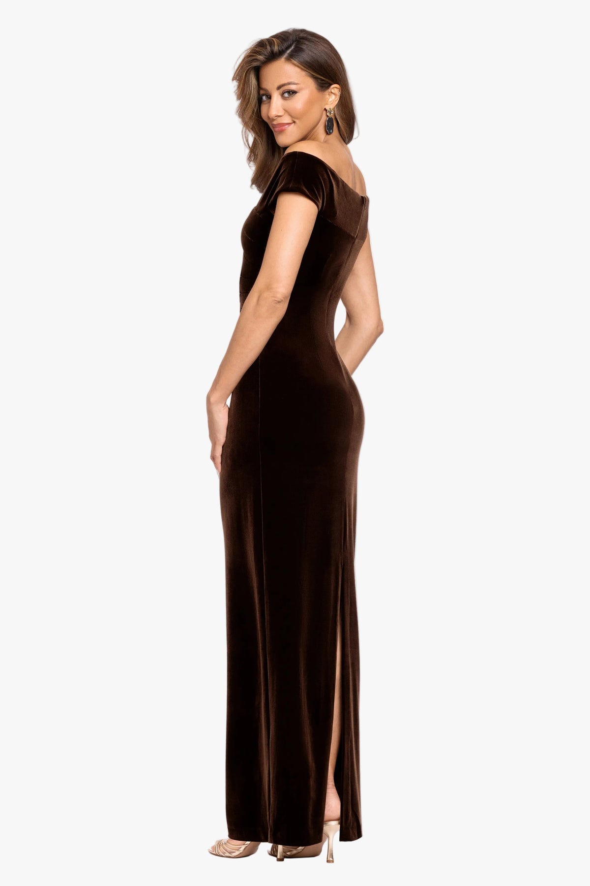 "Agatha" Velvet Off the Shoulder Rouched Waist Dress
