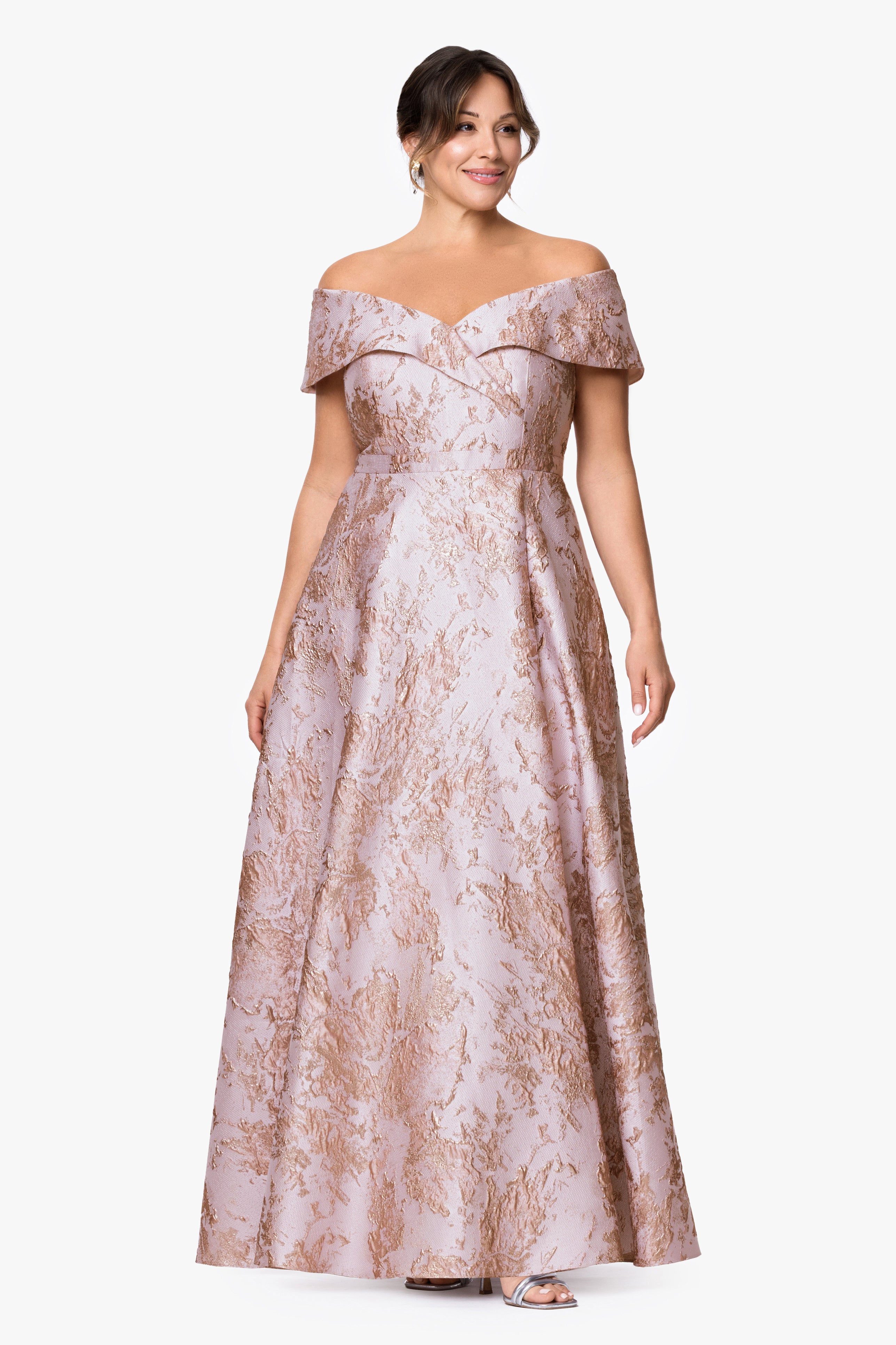 Plus "Daphne" Brocade Off Shoulder Dress