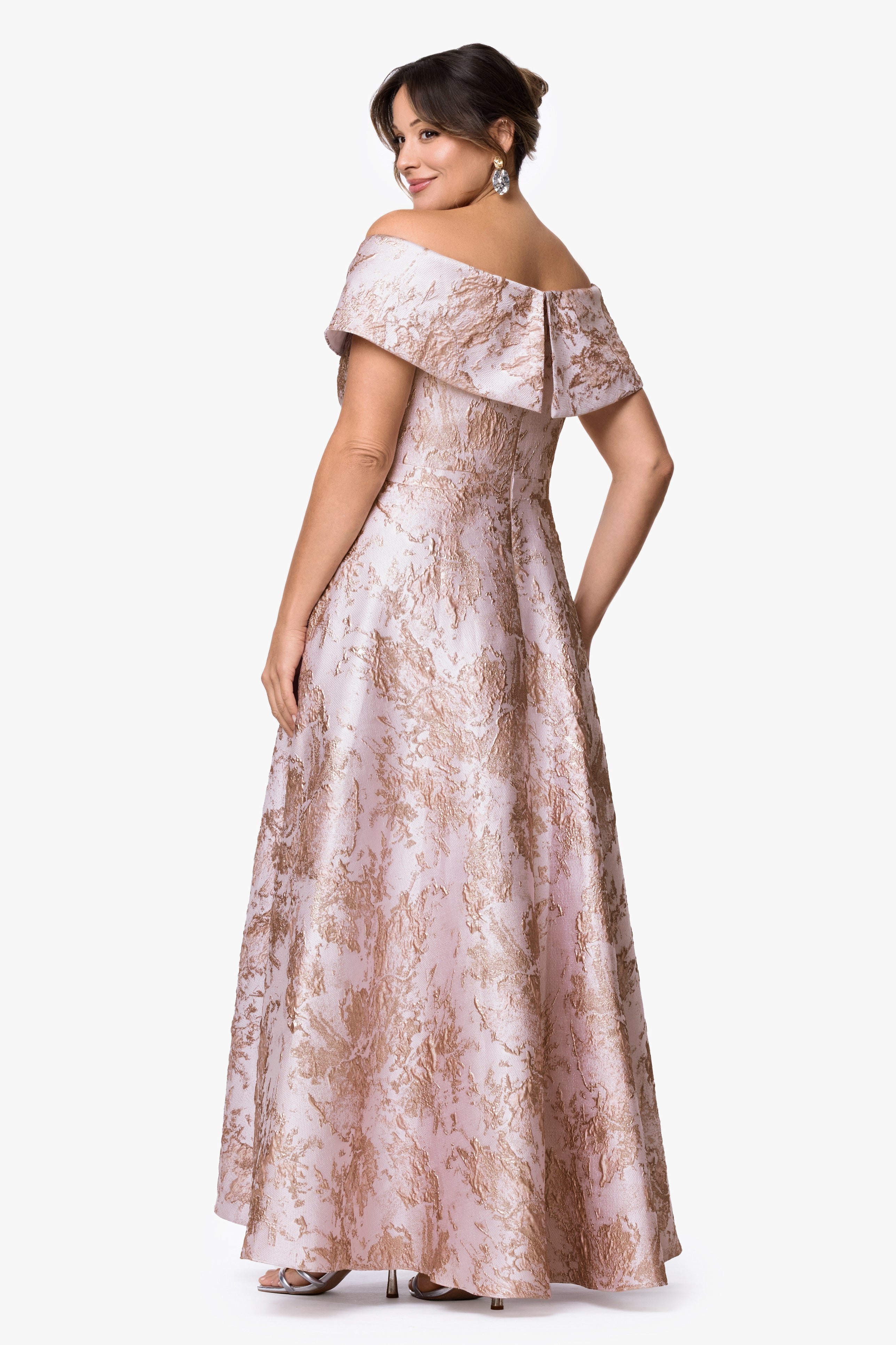 Plus "Daphne" Brocade Off Shoulder Dress