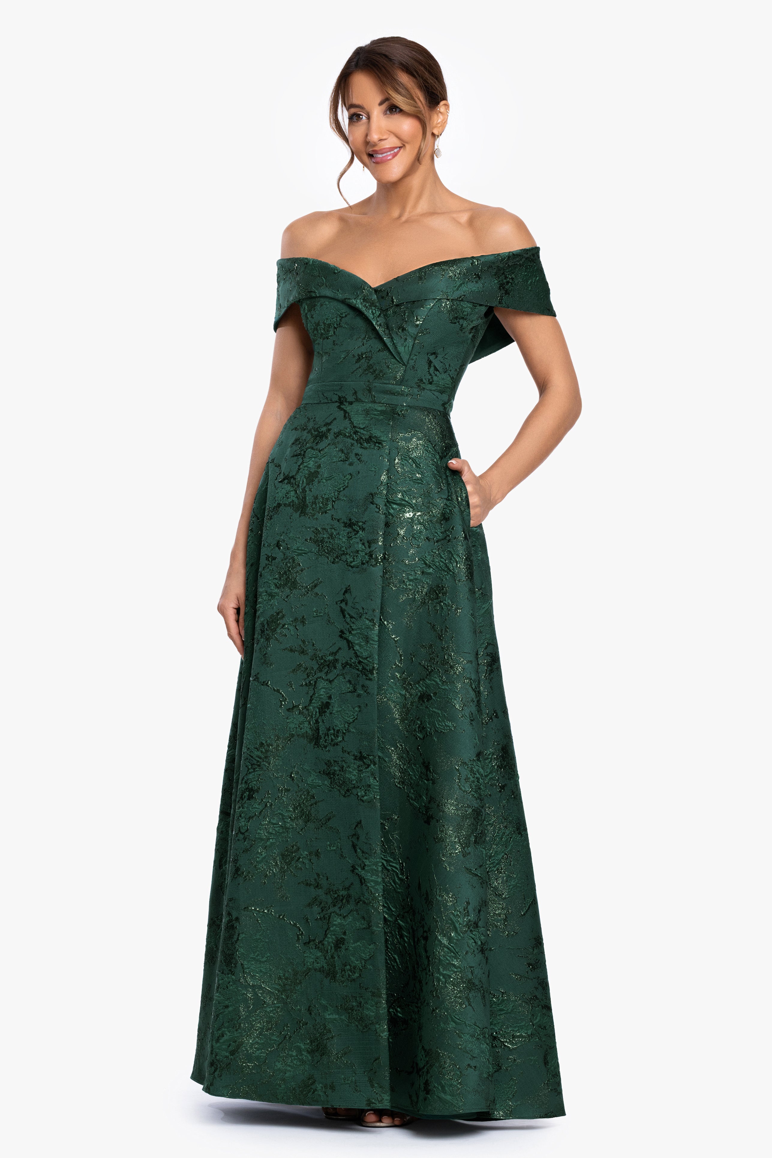 "Daphne" Brocade Off Shoulder Dress