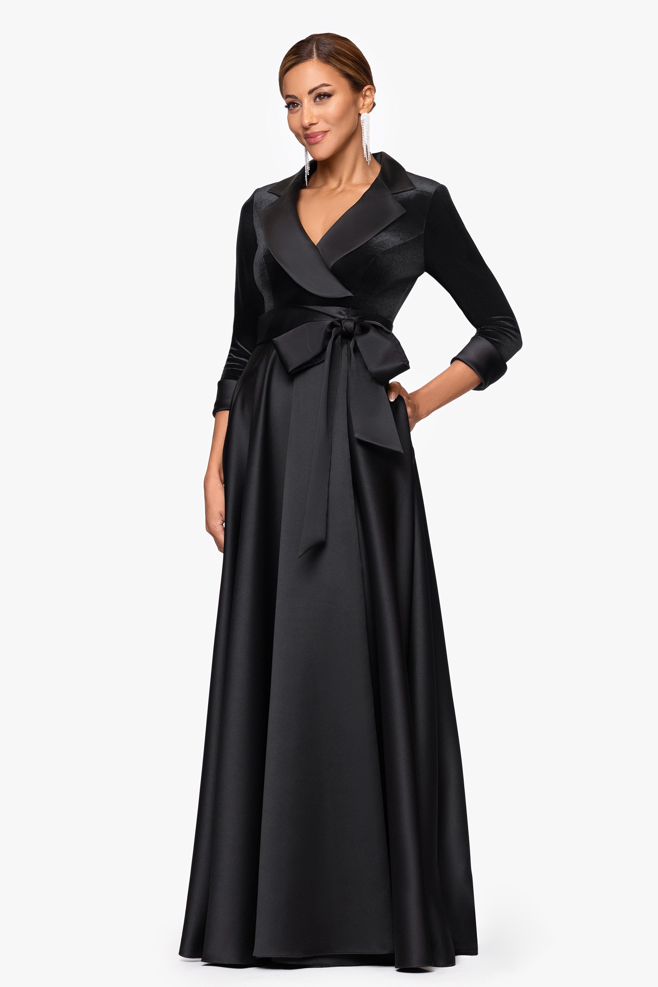 "Lucy" Velvet Top & Satin Skirt Tuxedo Dress