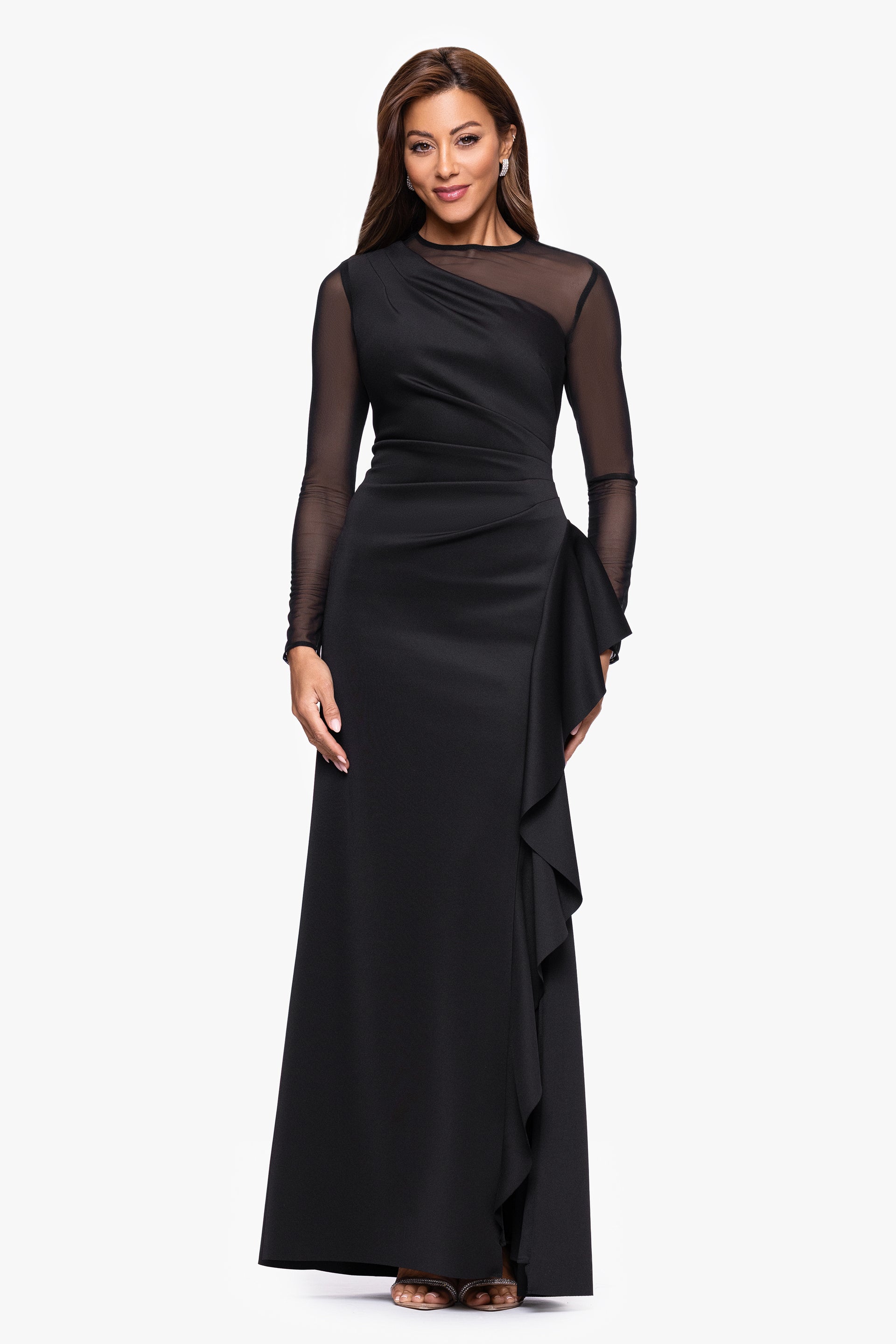 Petite "Lyra" Techno Scuba Mesh Long Sleeve Dress