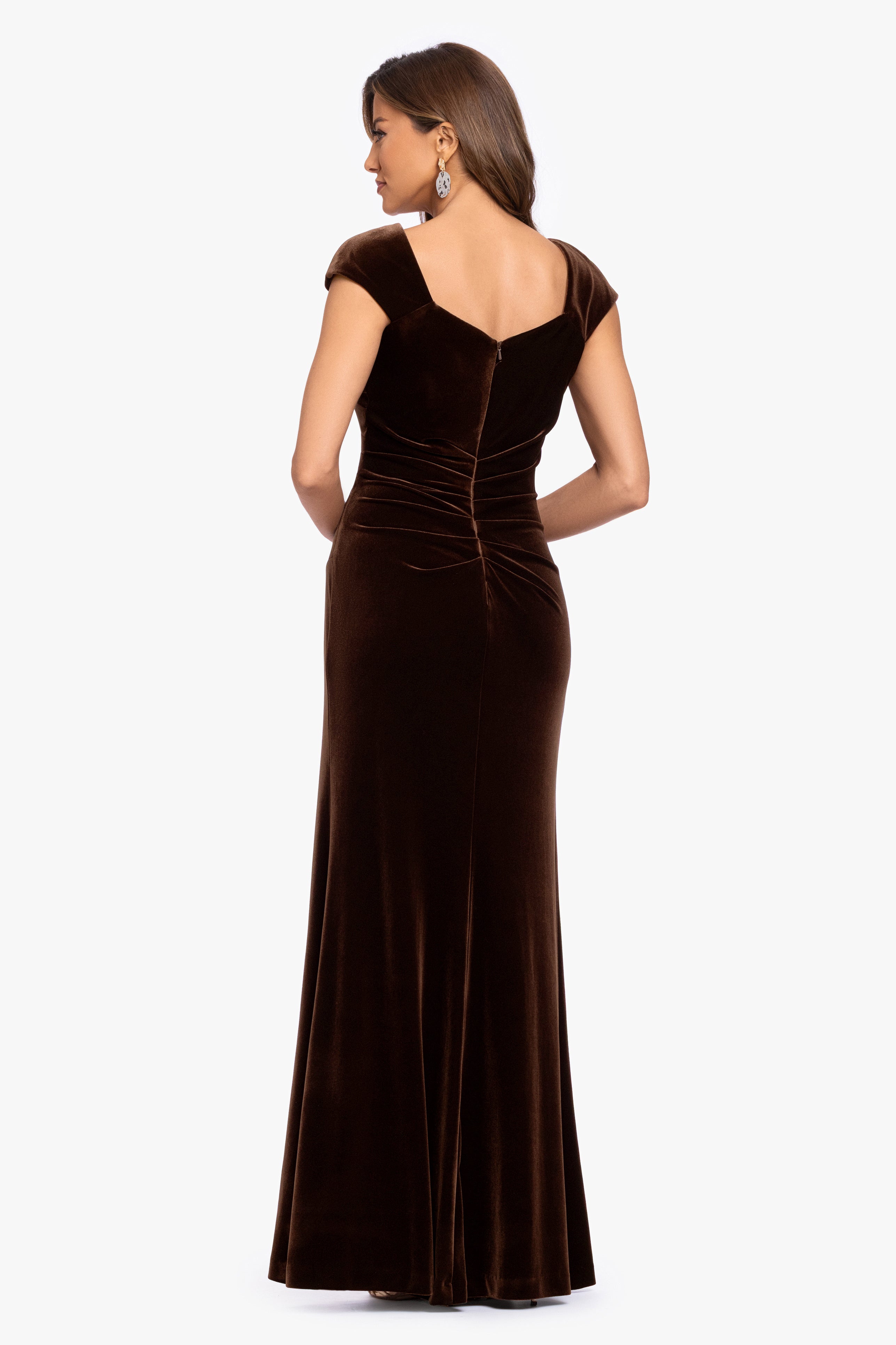 "Katrina" Velvet Asymmetrical Neckline Cap Sleeve Dress