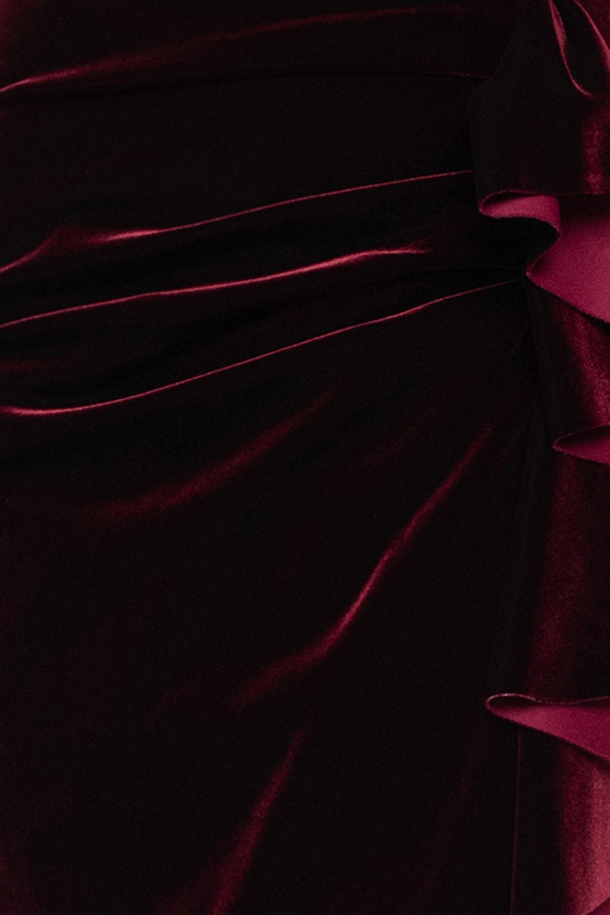 "Shelby" Stretch Velvet Side Ruched Ruffle Dress