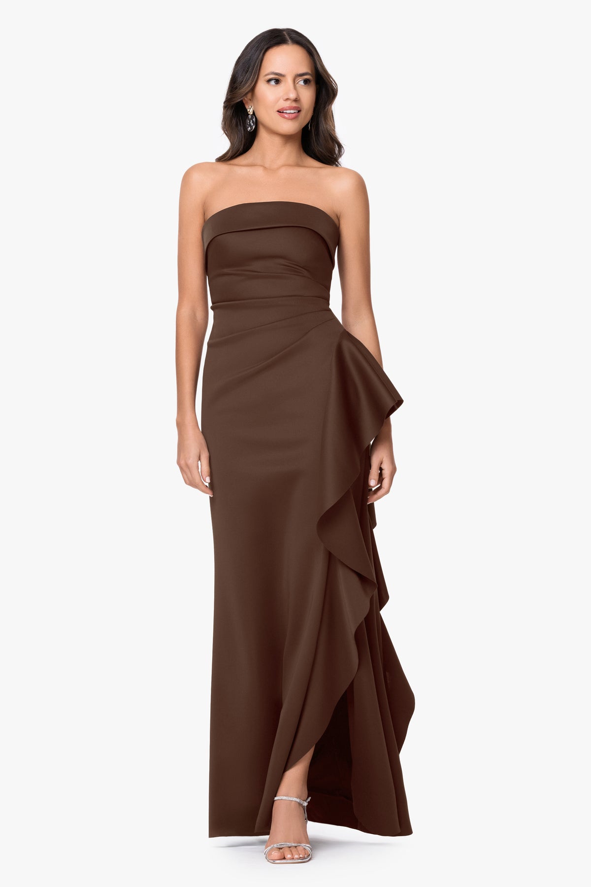 "Jacqueline" Techno Scuba Strapless Ruffle Dress