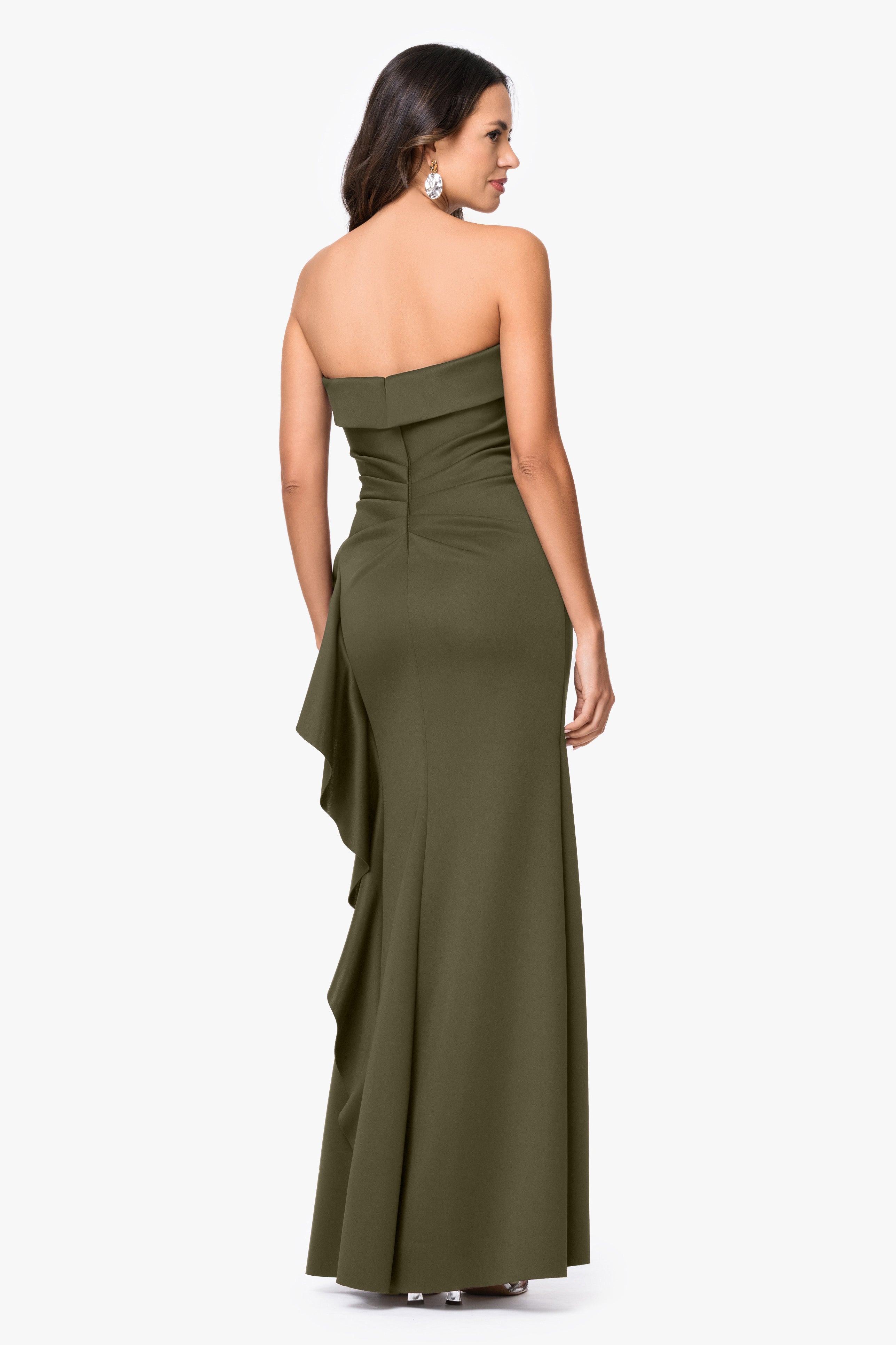 Petite "Jacqueline" Techno Scuba Strapless Ruffle Dress