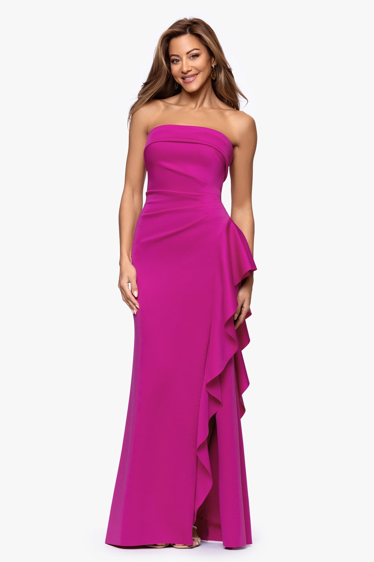 "Jacqueline" Techno Scuba Strapless Ruffle Dress