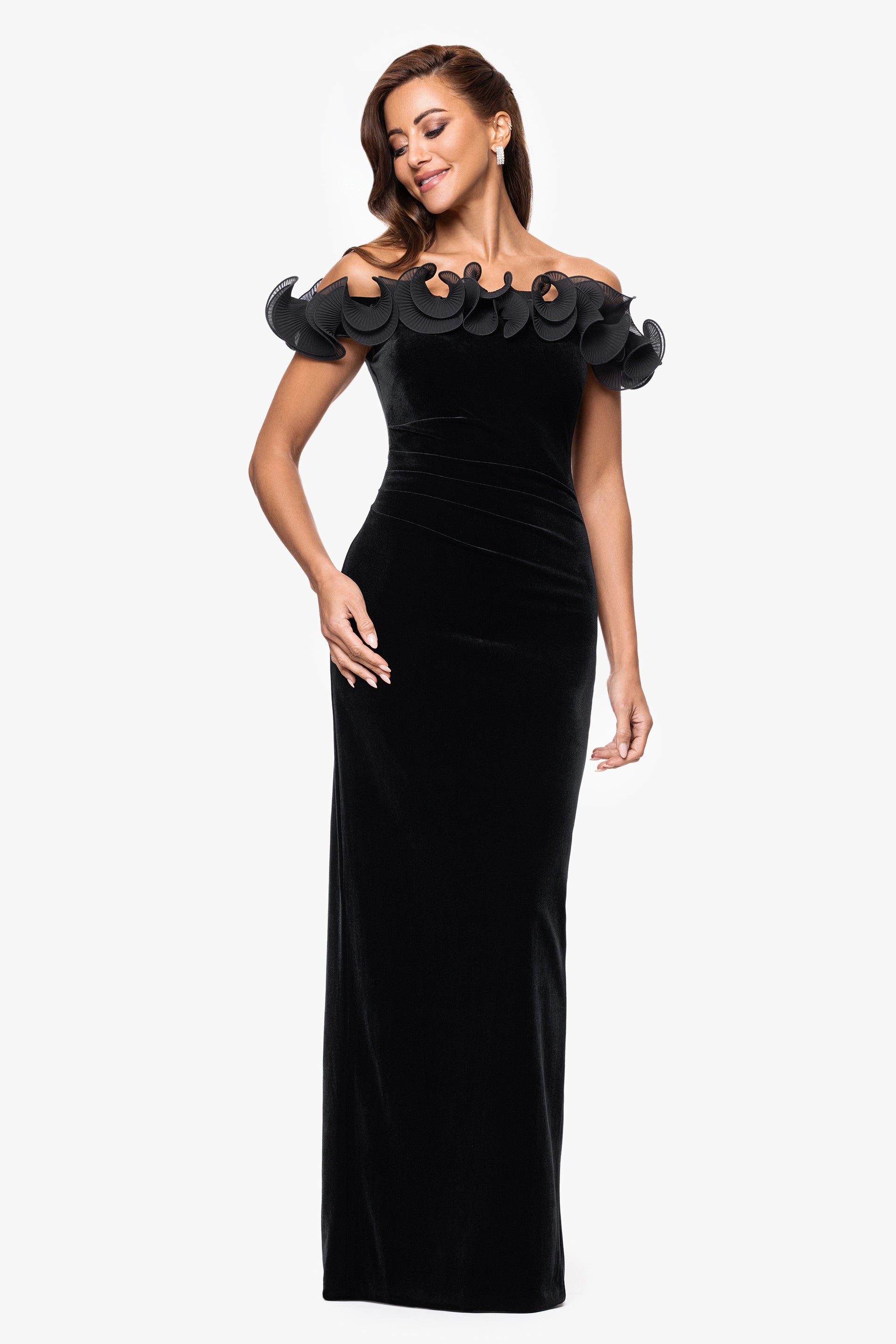 "Tammie" Velvet Off Shoulder Ruffle Dress