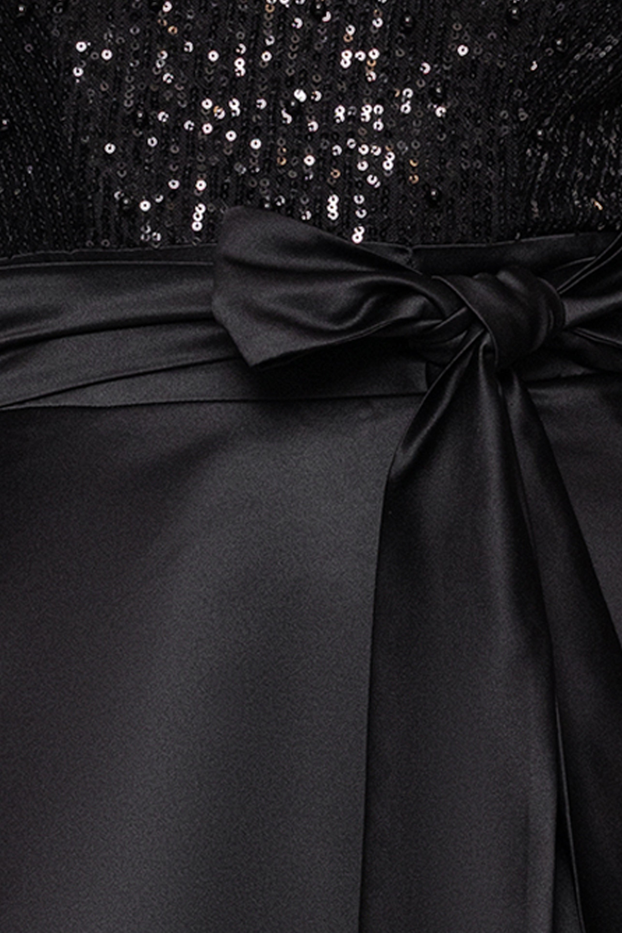 "Isabel" Satin Skirt and Sequin Bodice Long Sleeve Floor Length Dress