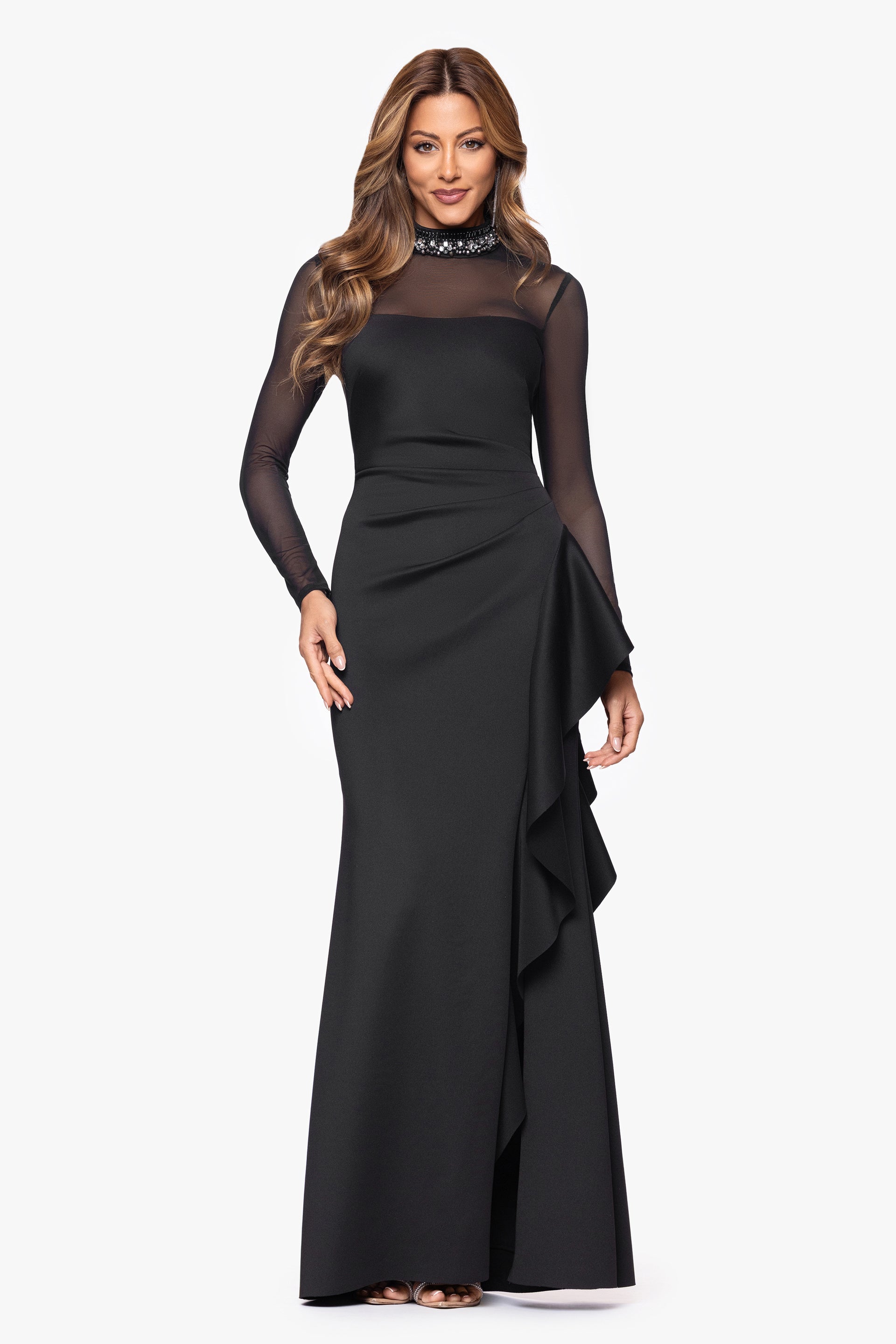 "Maxina" Techno Scuba Mesh Long Sleeves Dress