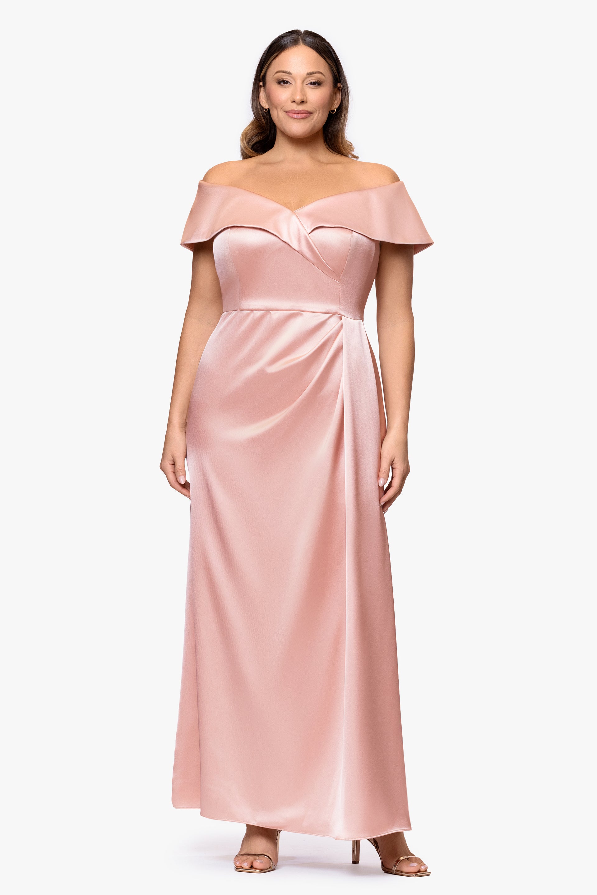 Plus "Daliah" Satin Off Shoulder Dress