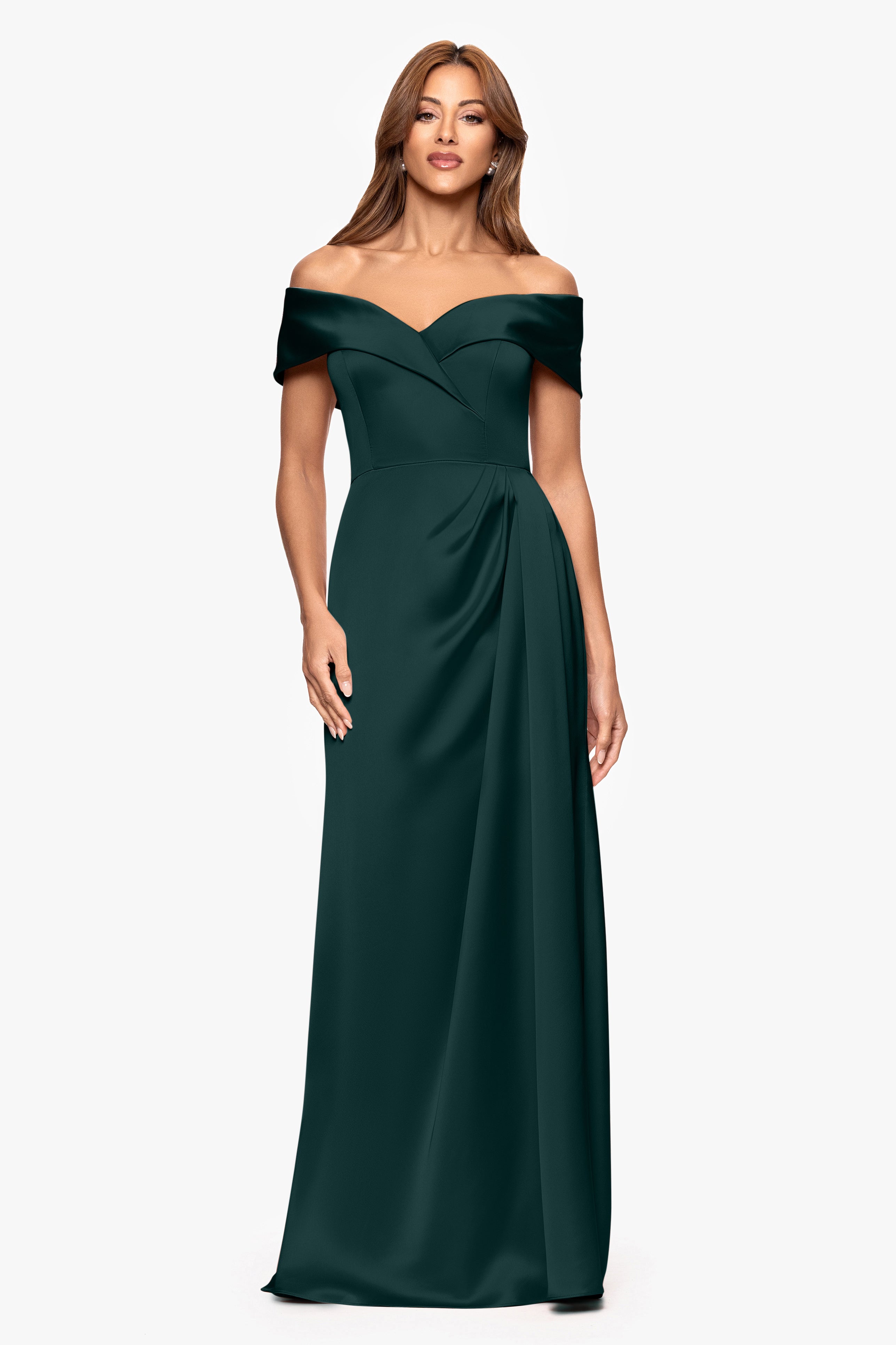 "Daliah" Satin Off the Shoulder Floor Length Dress