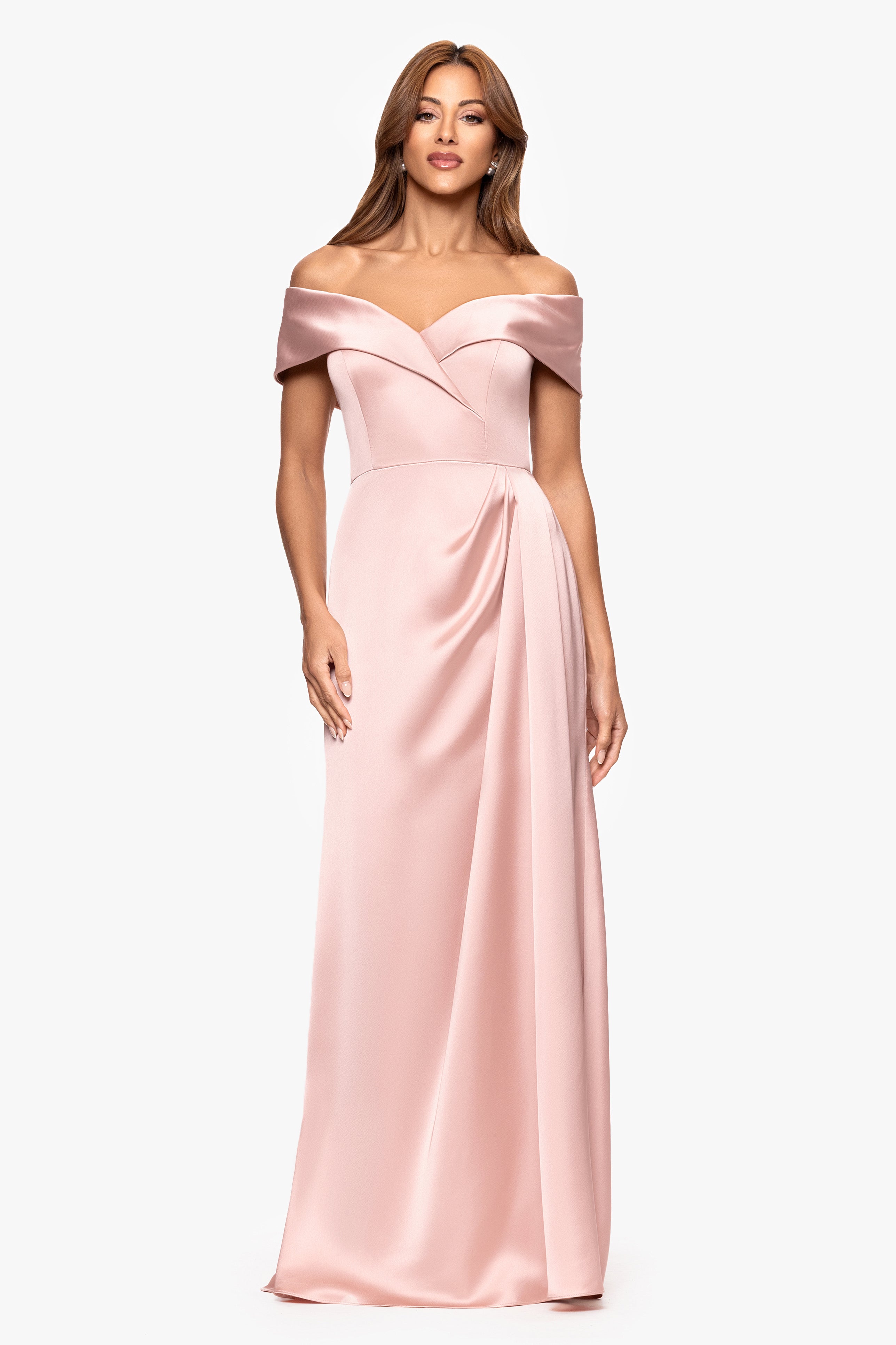 "Daliah" Satin Off the Shoulder Floor Length Dress