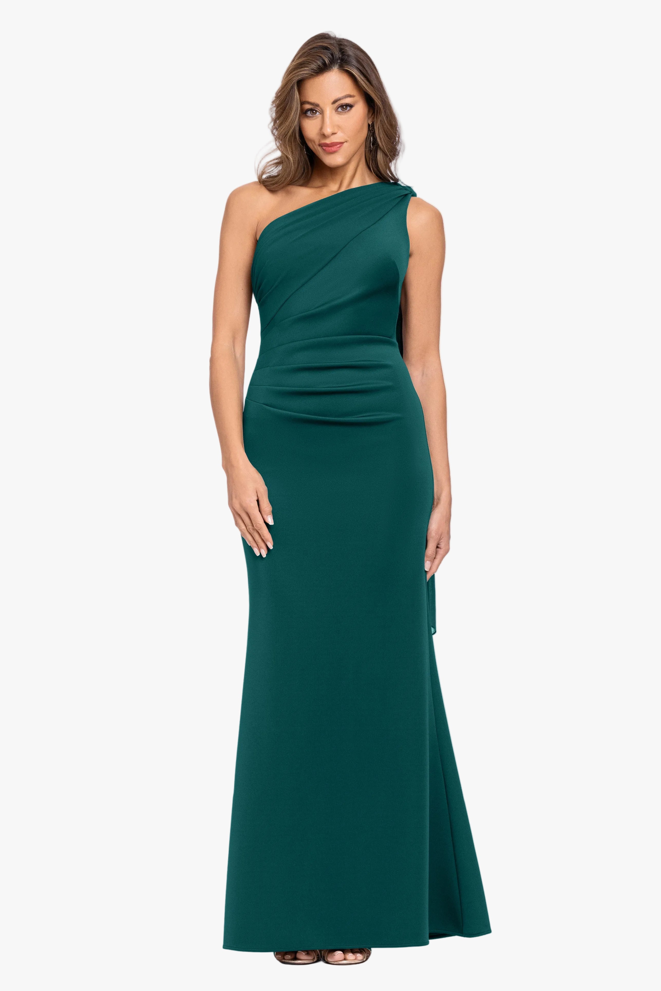 "Gwen" Techno Scuba One Shoulder Sash Dress