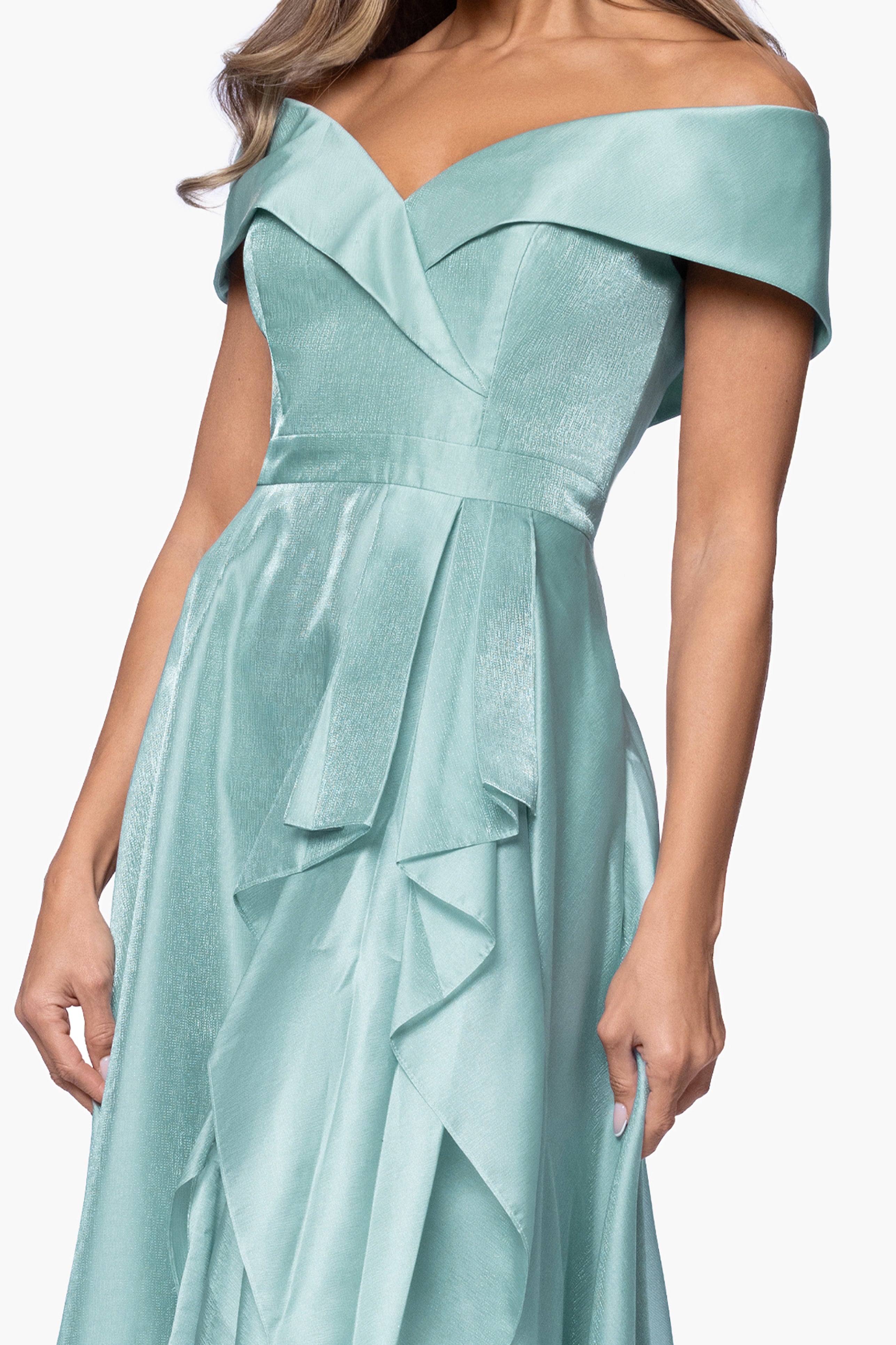 "Gina" Organza Off the Shoulder Ruffle Floor Length Dress