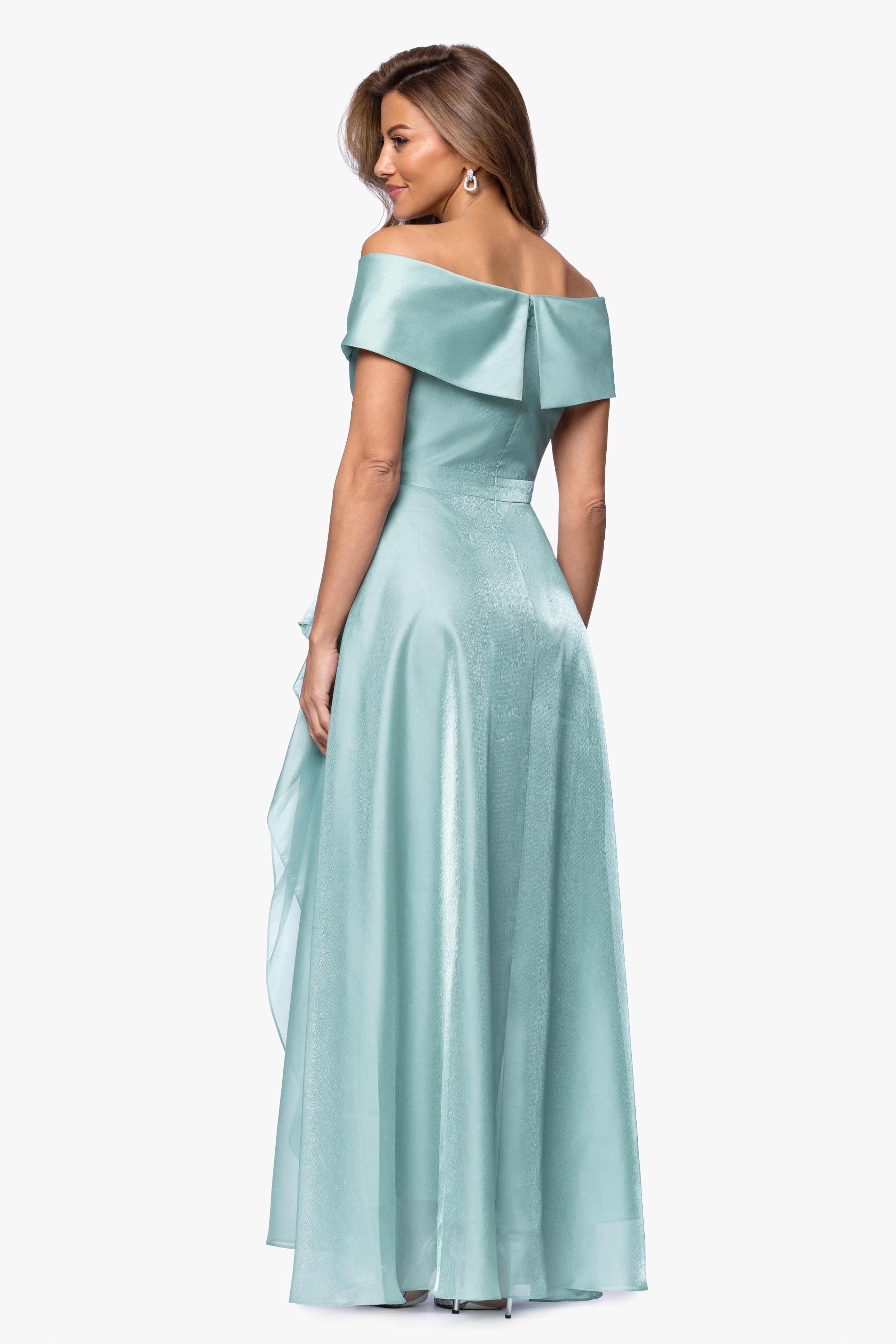 "Gina" Organza Off the Shoulder Ruffle Floor Length Dress