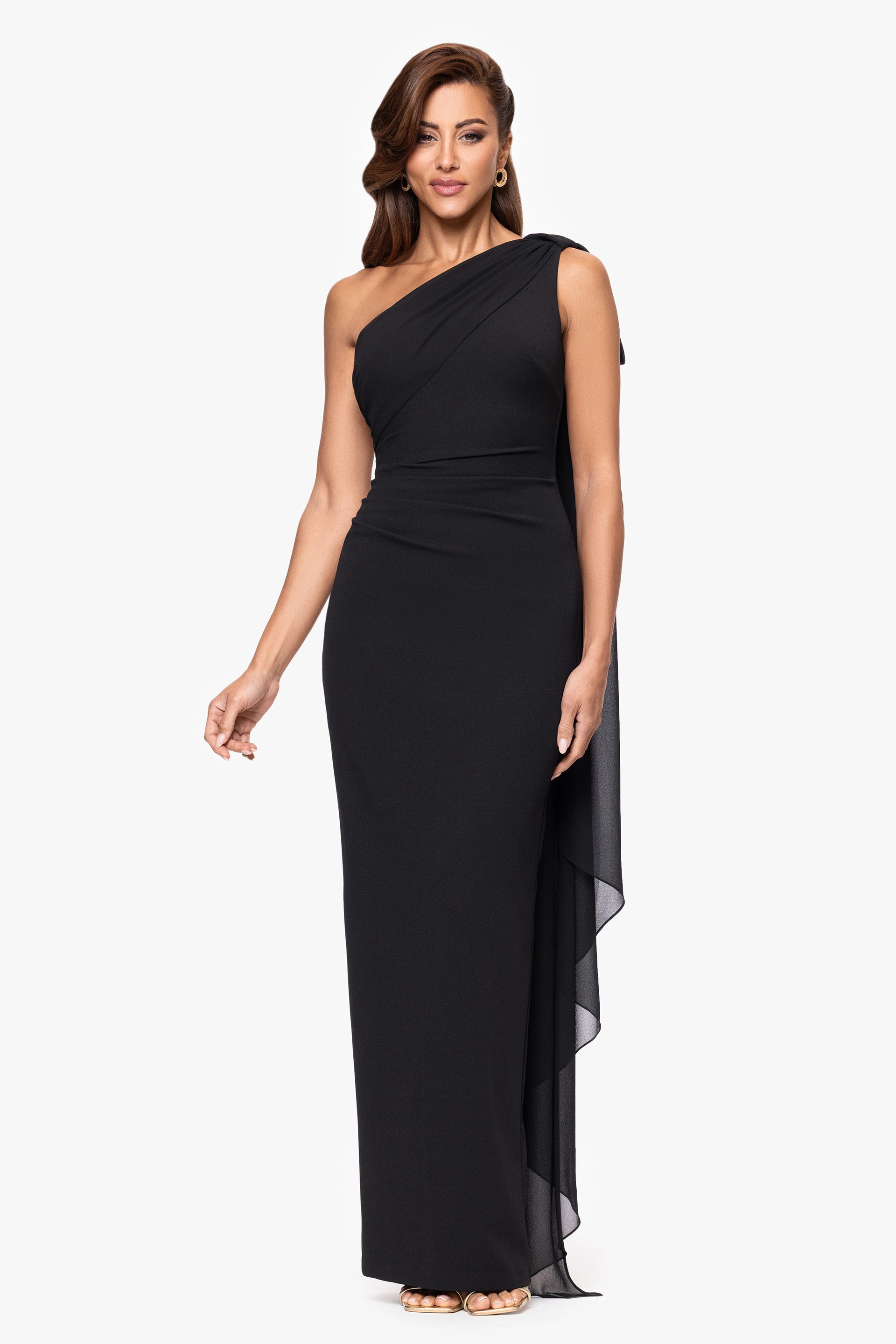 "Grace" Scuba Crepe Chiffon One Shoulder Shash Dress