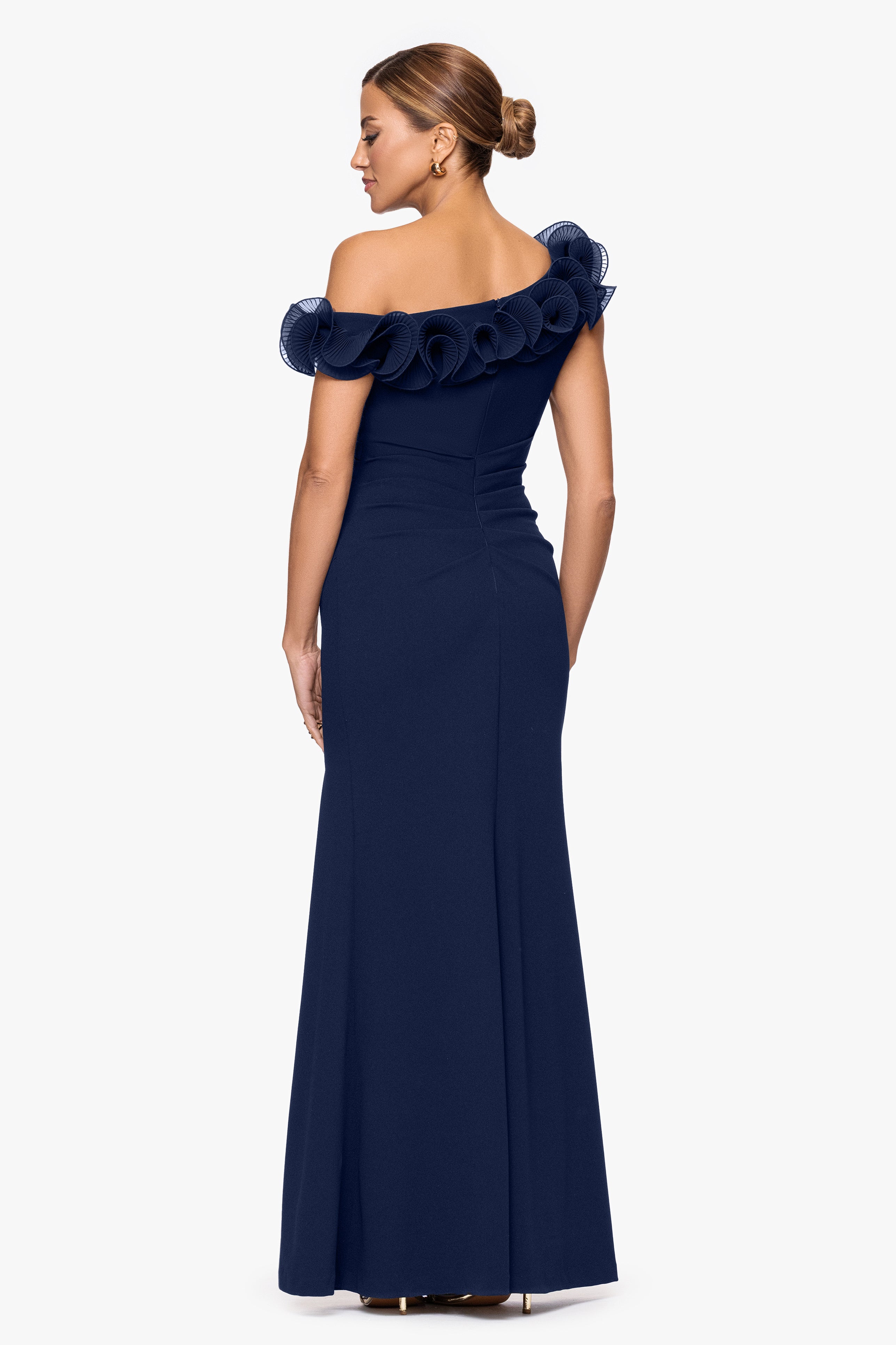 "Delilah" Scuba Crepe Drop Shoulder Chiffon Ruffle Dress
