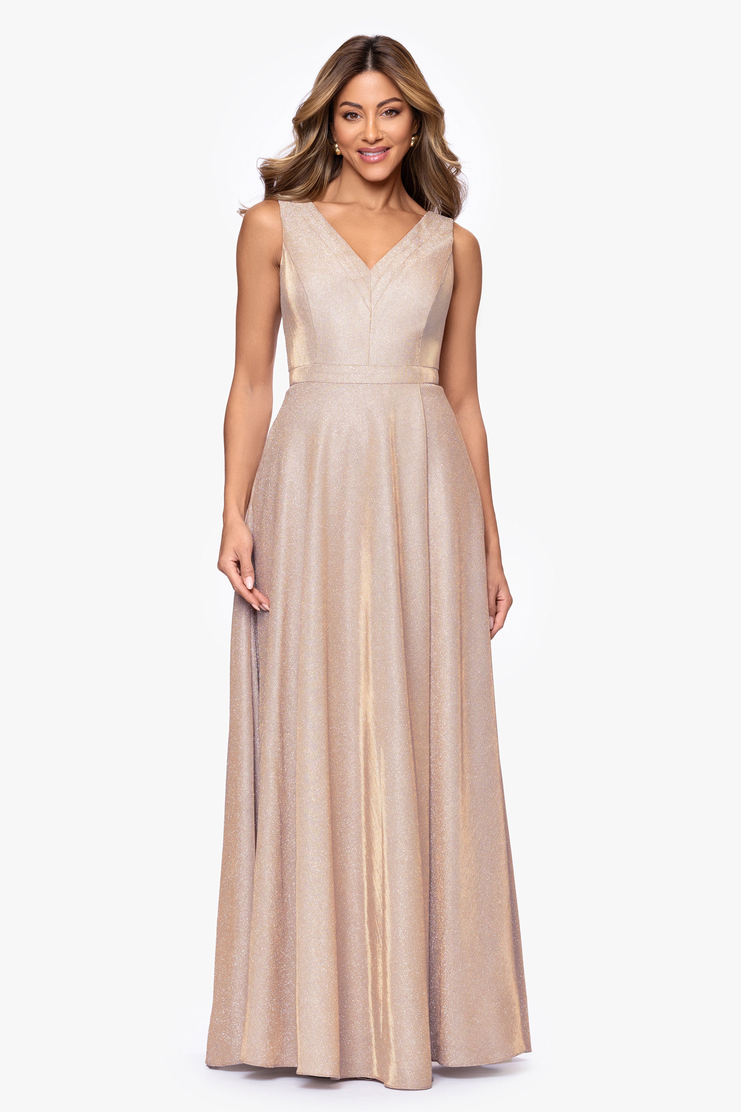 "Dawn" Galaxy Knit V-Neck Floor Length Dress