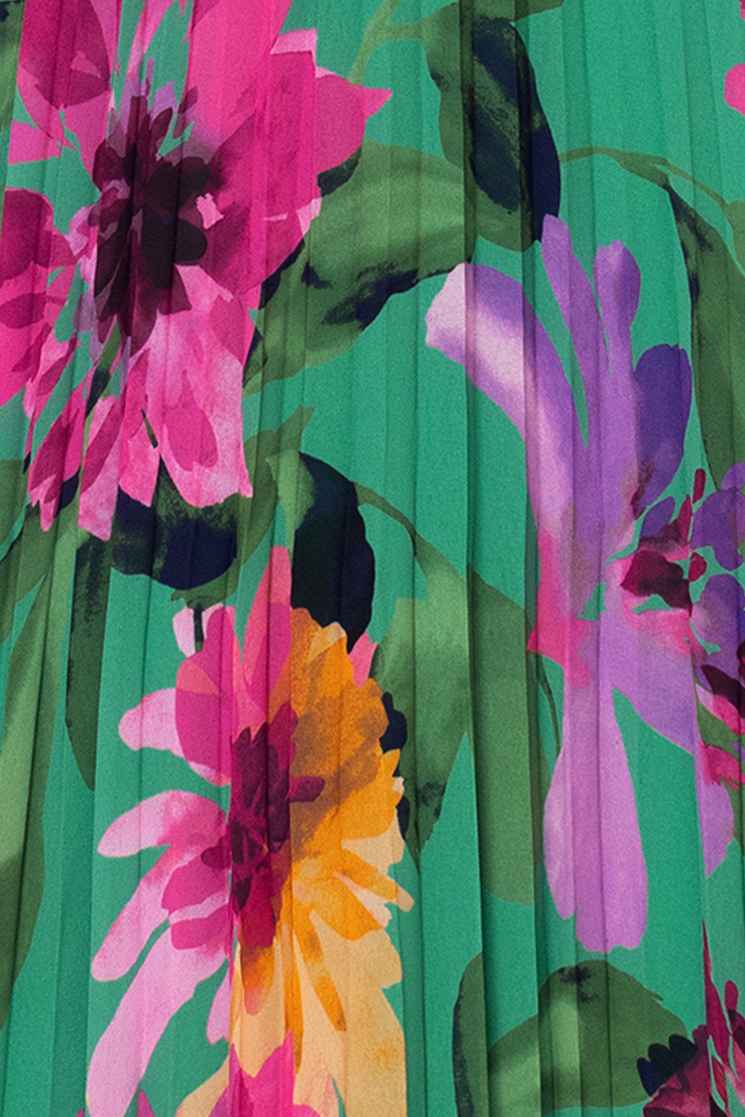 "Eileen" Chiffon Print Pleated Off The Shoulder Floor Length Dress