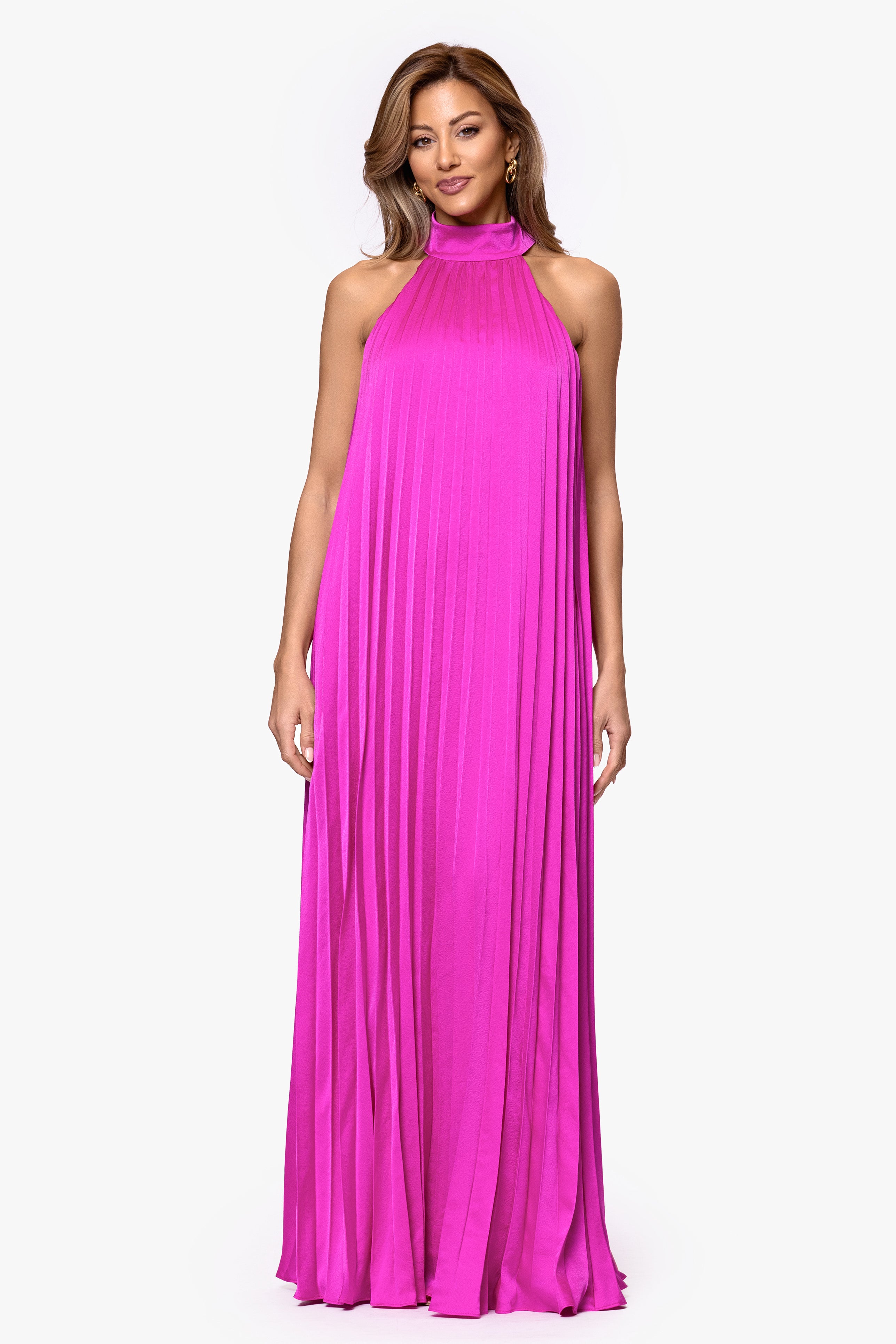 "Klaudine" Satin Mock Neck Floor Length Dress