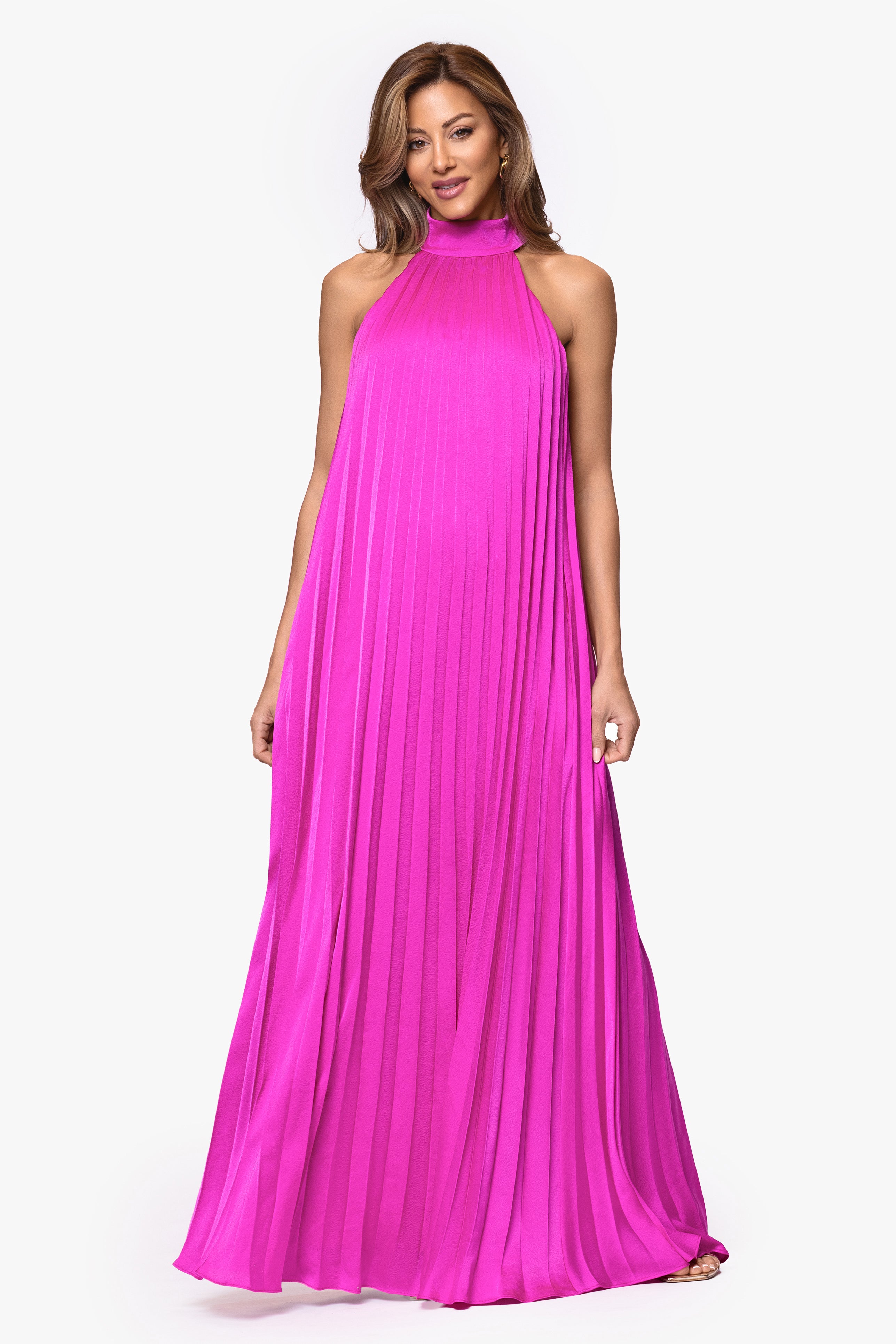 "Klaudine" Satin Mock Neck Floor Length Dress
