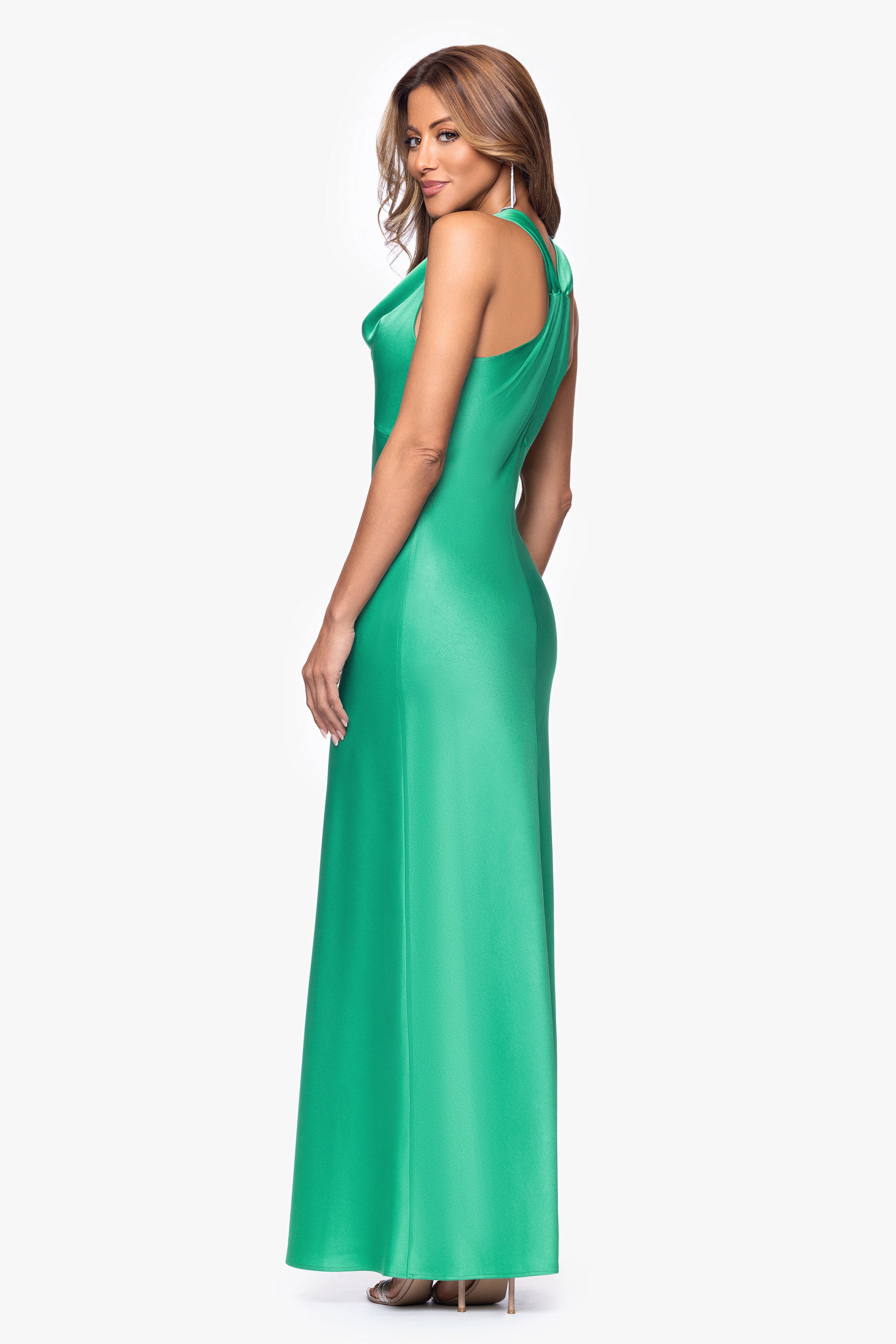 "Veronica" Satin Cowl Neck Floor Length Dress