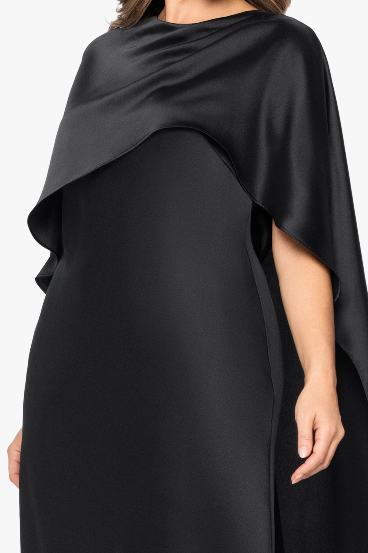 Plus "Tallulah" Satin Overlay Cape Dress