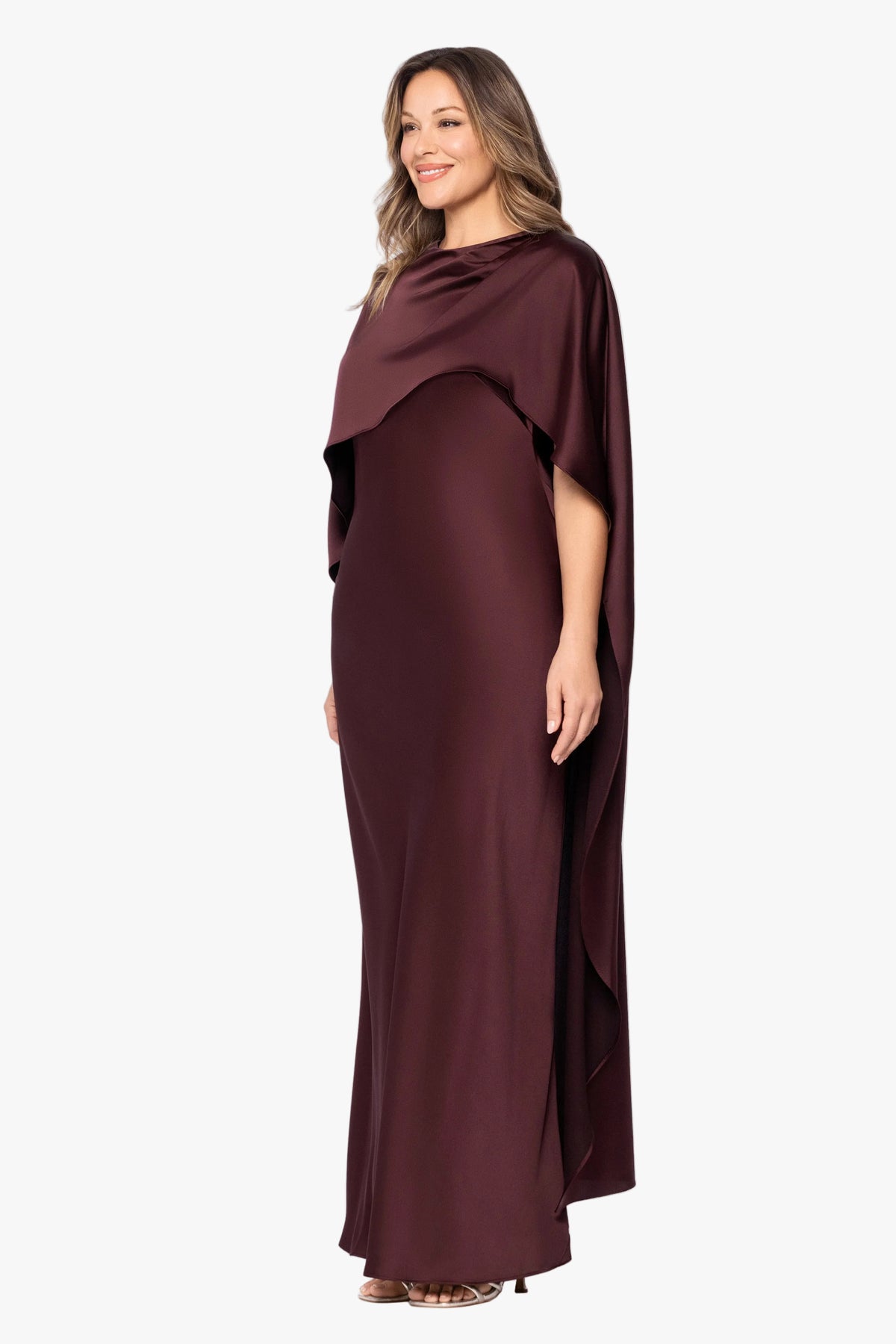 Plus "Tallulah" Satin Overlay Cape Dress