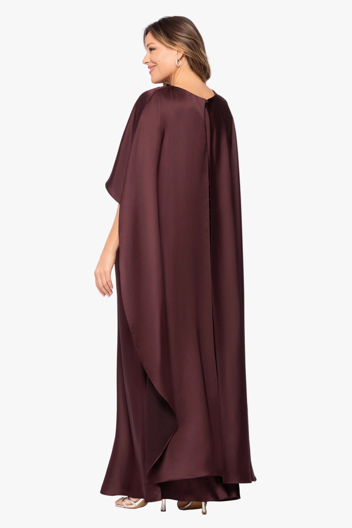 Plus "Tallulah" Satin Overlay Cape Dress