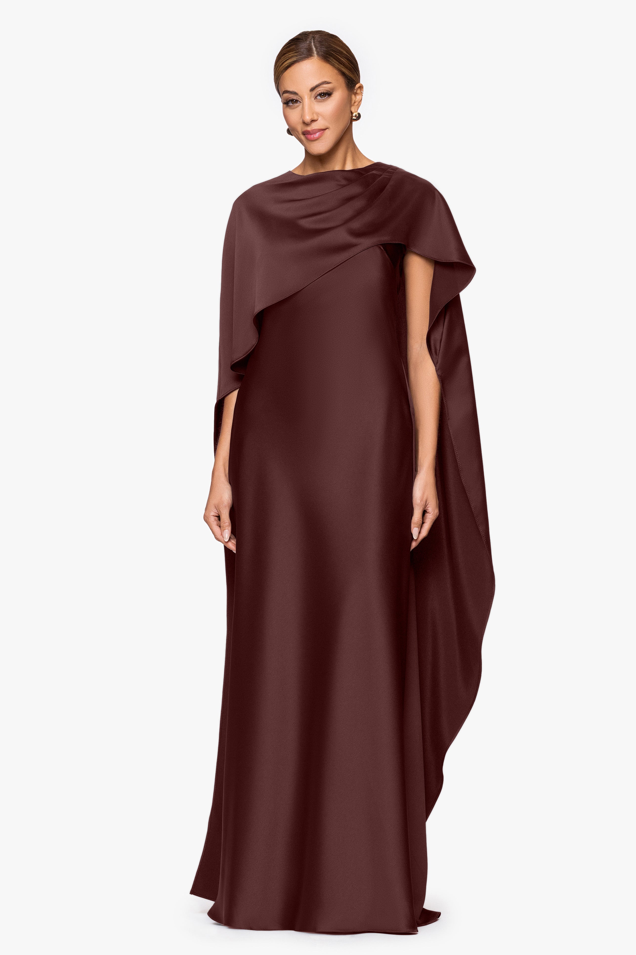 "Tallulah" Satin Overlay Cape Dress
