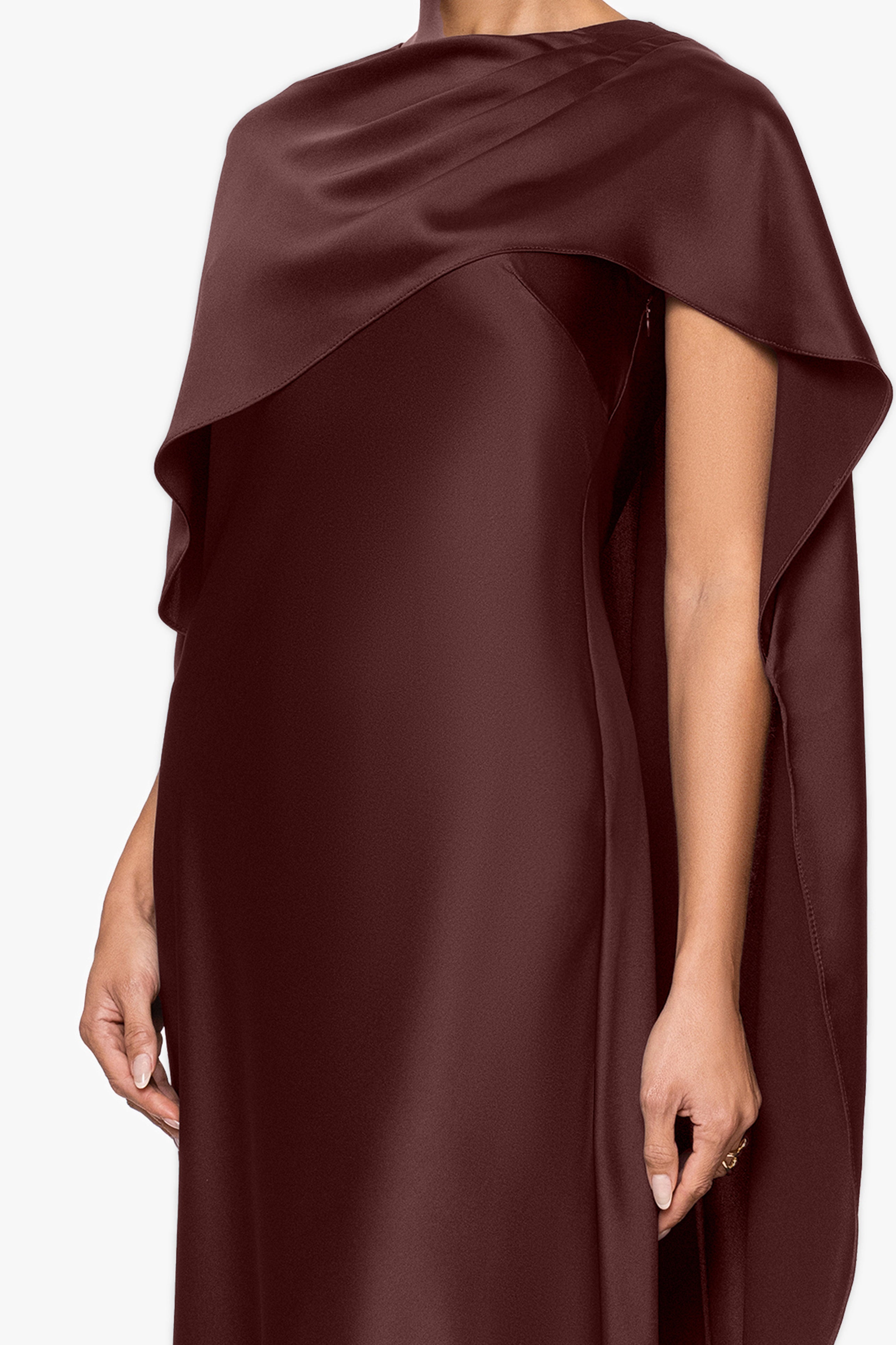 "Tallulah" Satin Overlay Cape Dress