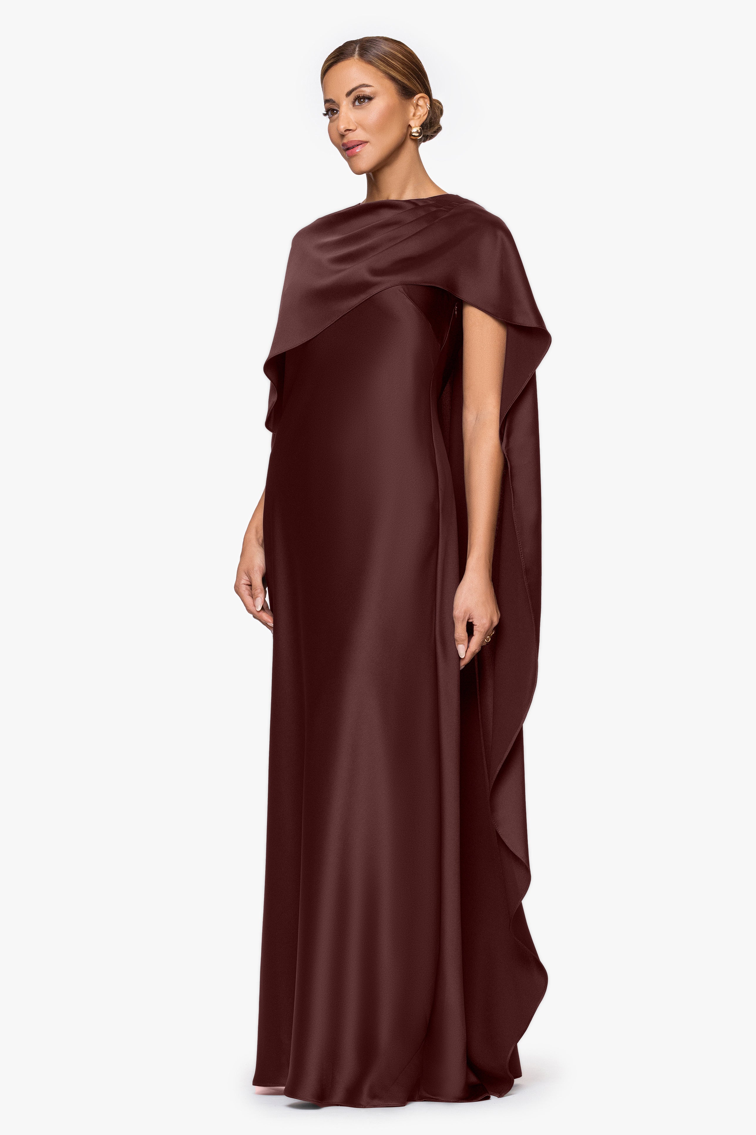 "Tallulah" Satin Overlay Cape Dress