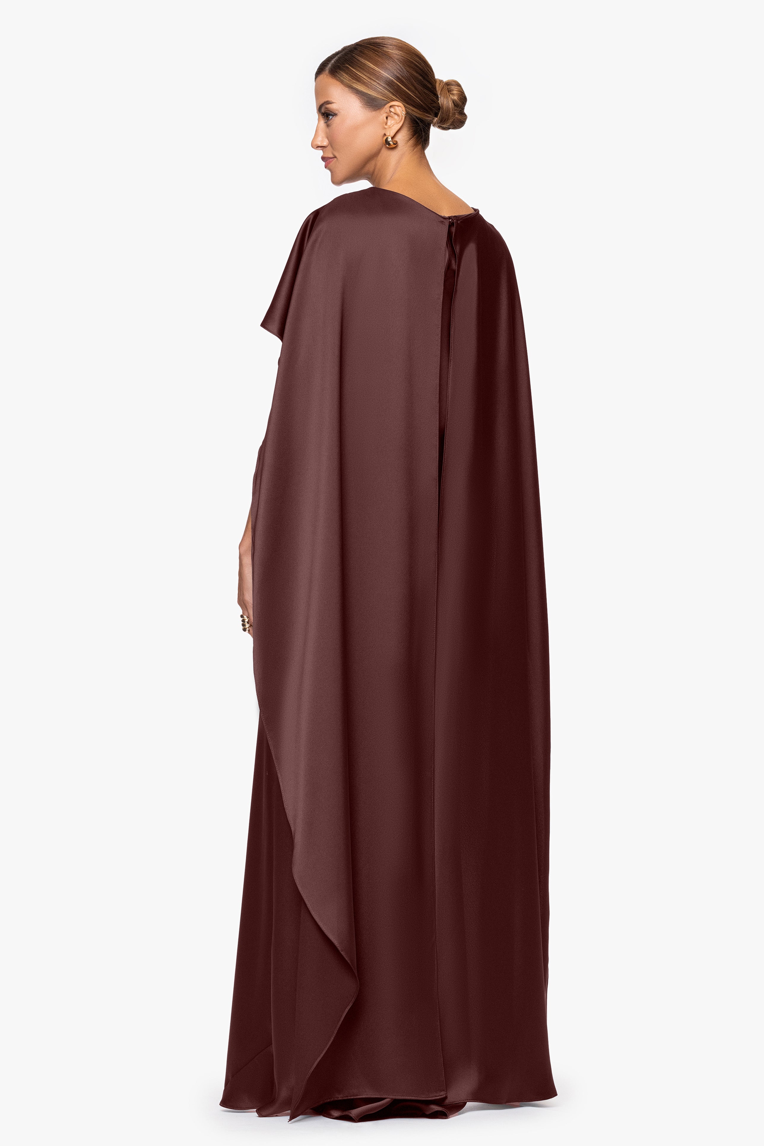 "Tallulah" Satin Overlay Cape Dress