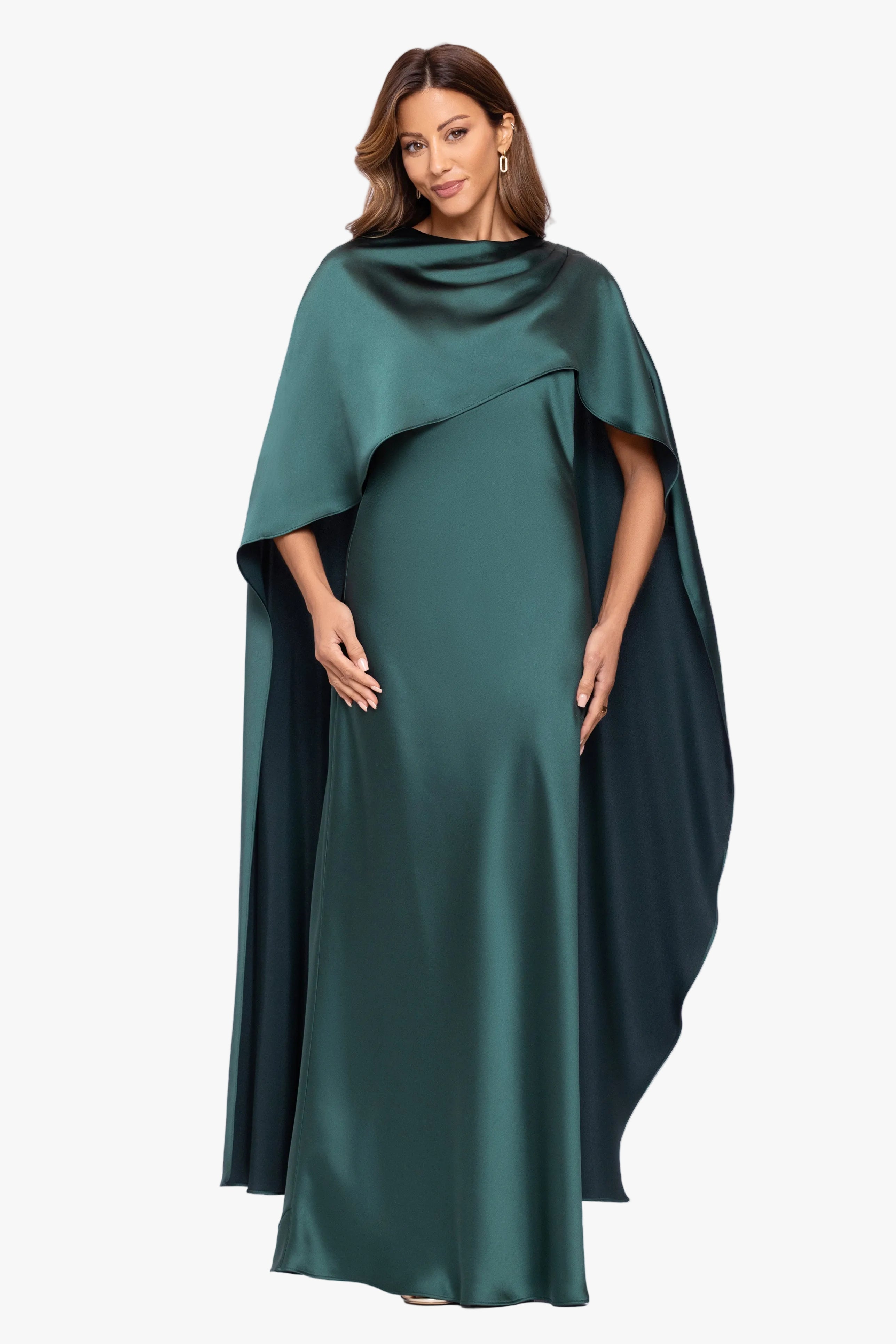 "Tallulah" Satin Overlay Cape Dress
