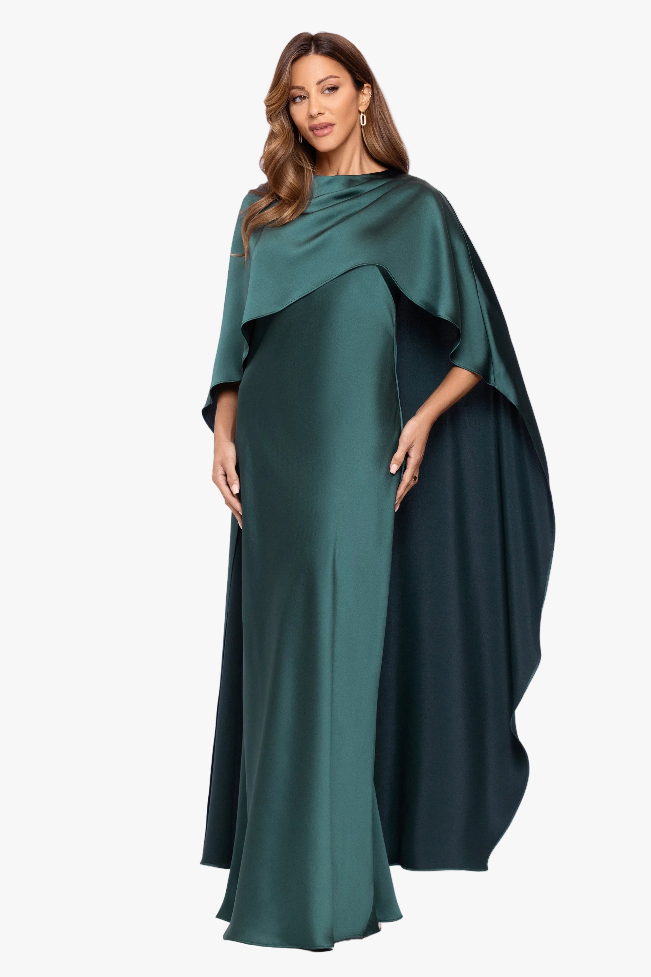 "Tallulah" Satin Overlay Cape Dress