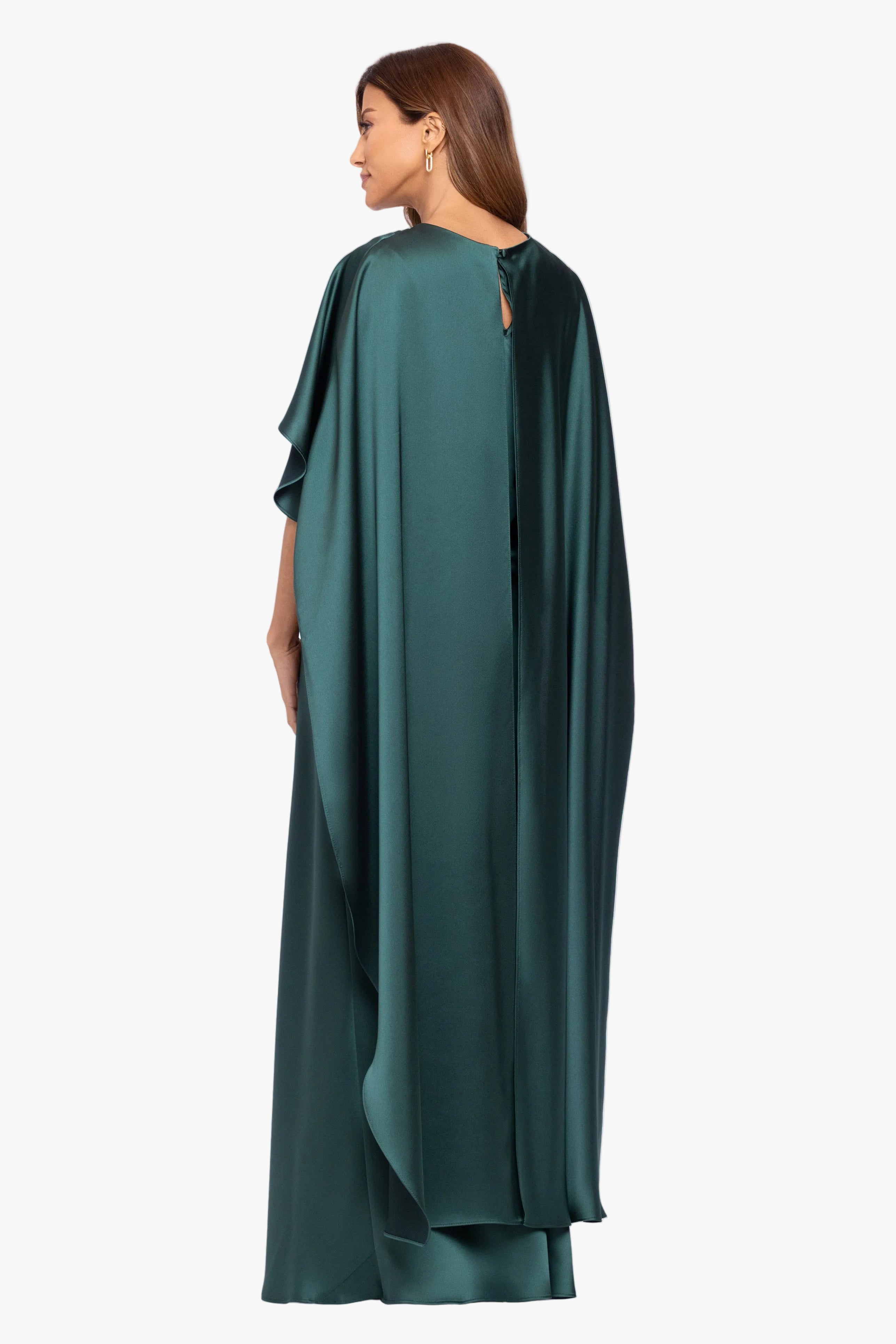 "Tallulah" Satin Overlay Cape Dress