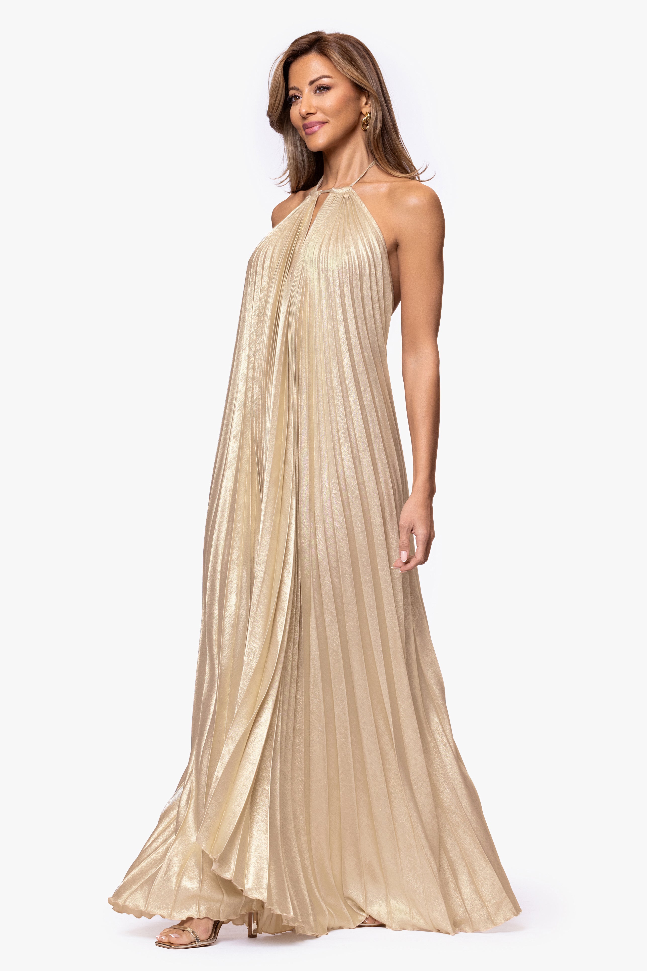 "Bailey" Metallic Halter Neck Dress