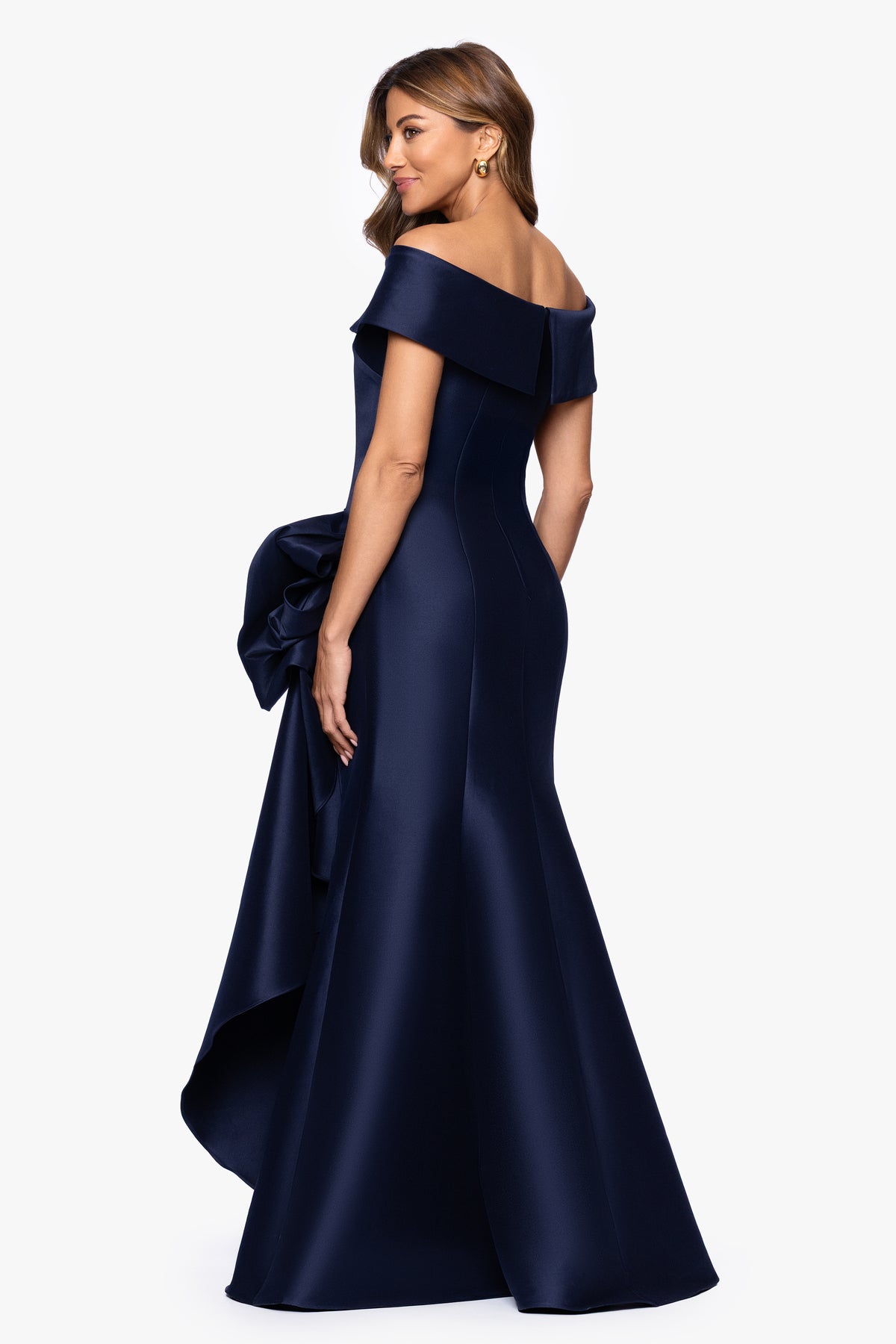 "Holly" Stretch Mikado Off Shoulder Ruffle Dress