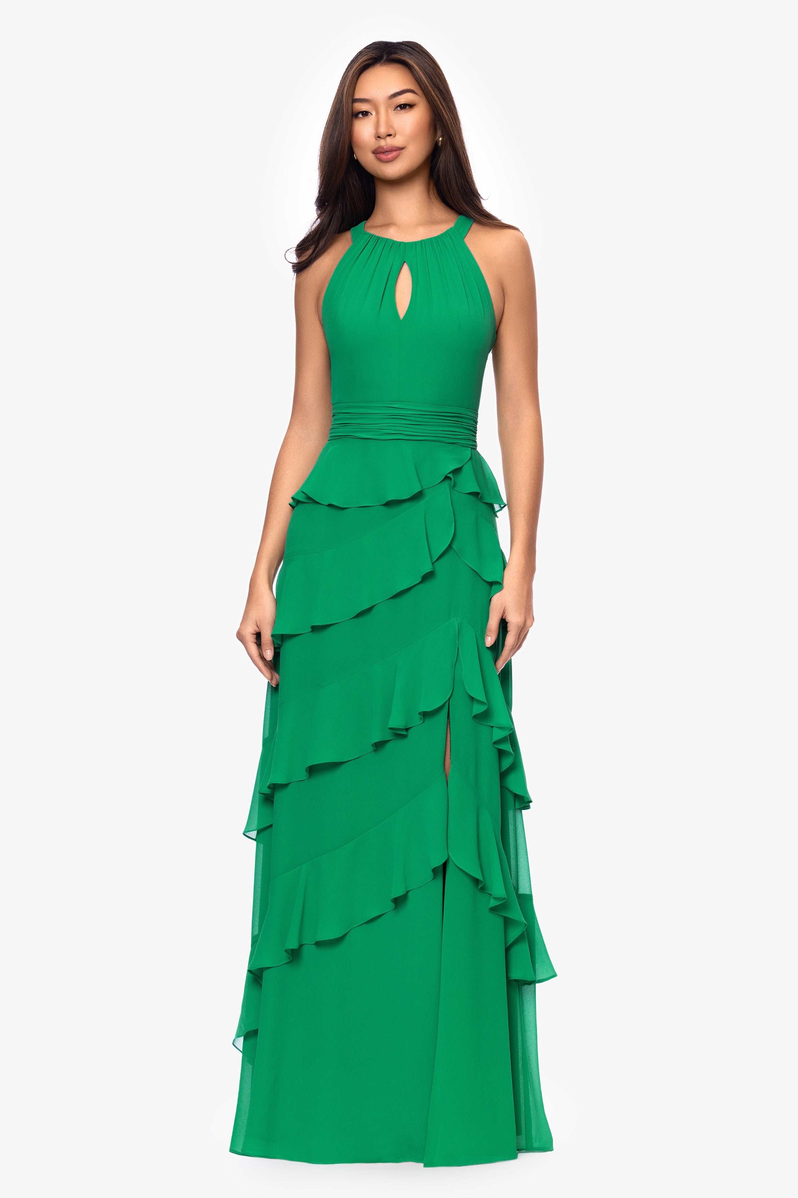 "Emmy" Chiffon Tiered Keyhole Floor Length Dress