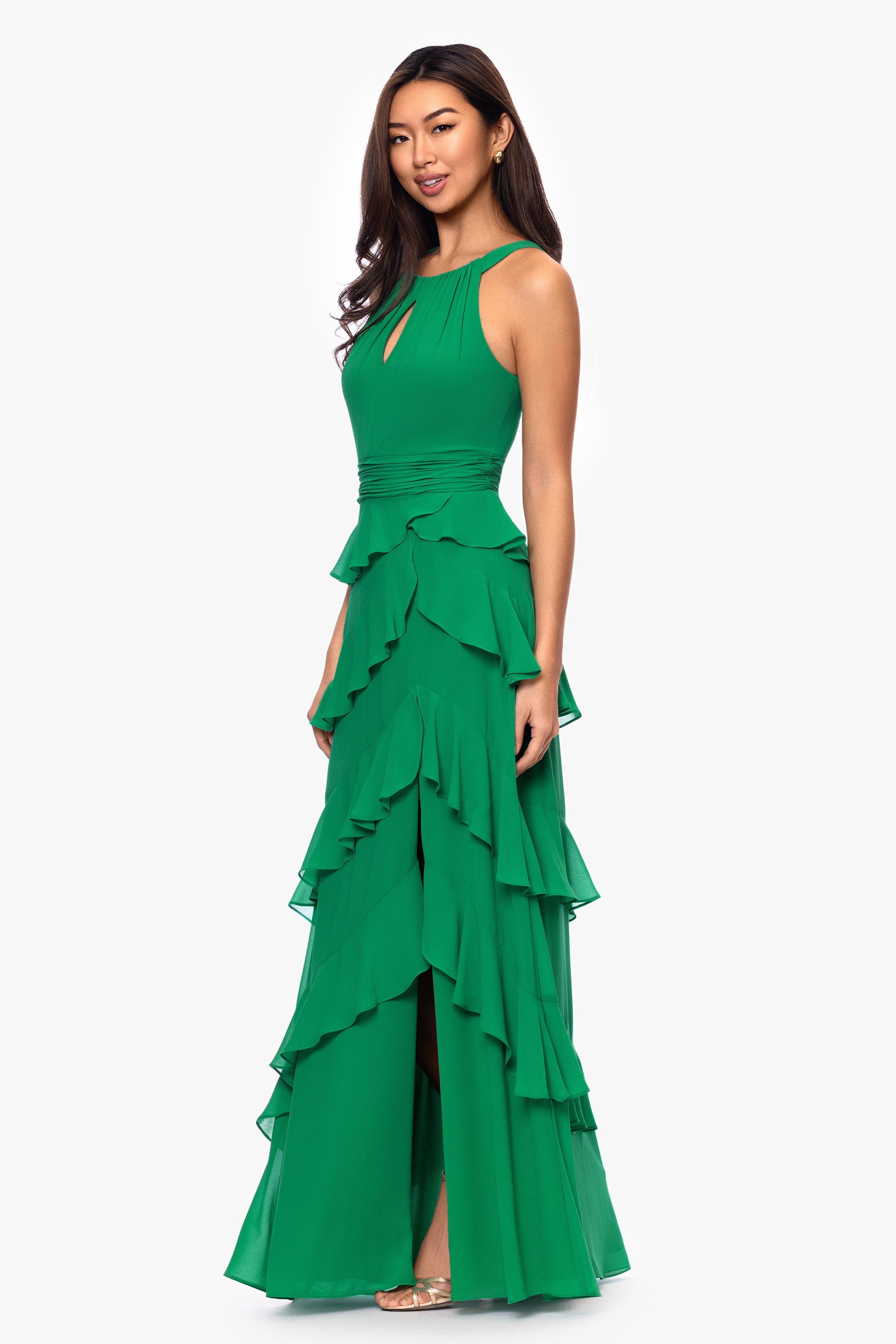 "Emmy" Chiffon Tiered Keyhole Floor Length Dress