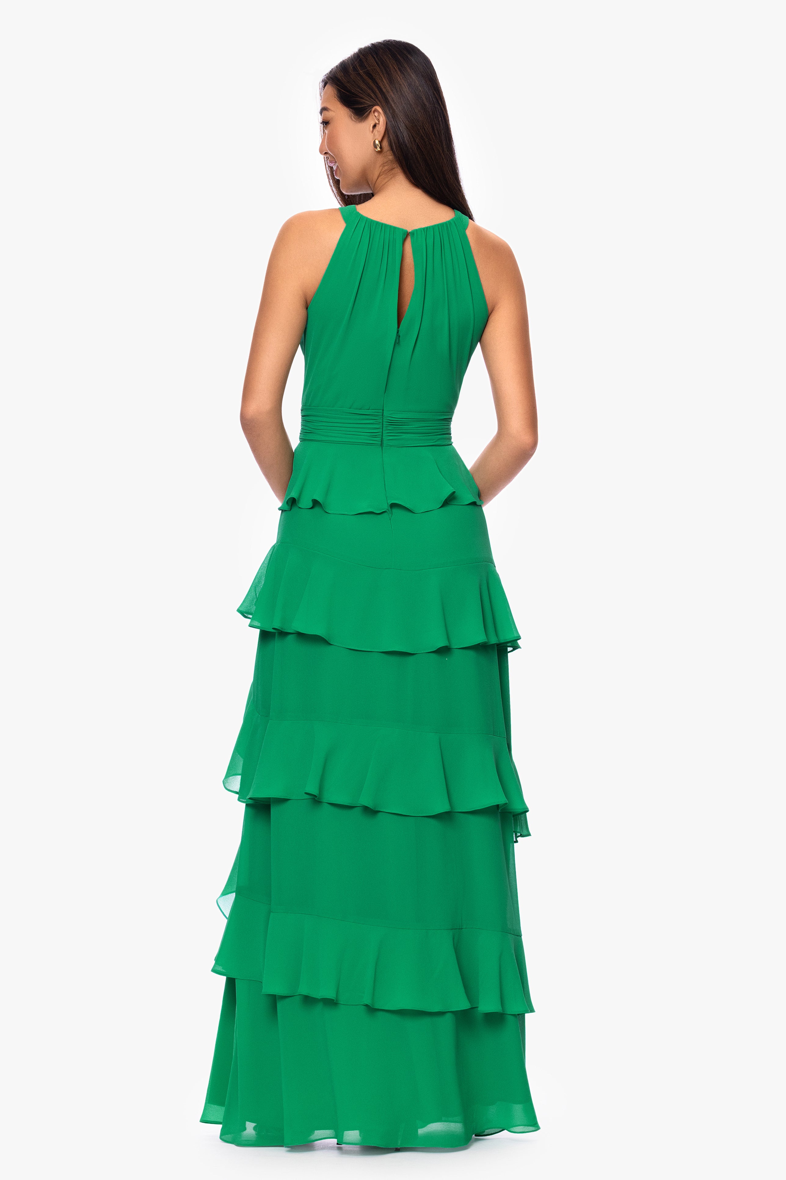 "Emmy" Chiffon Tiered Keyhole Floor Length Dress