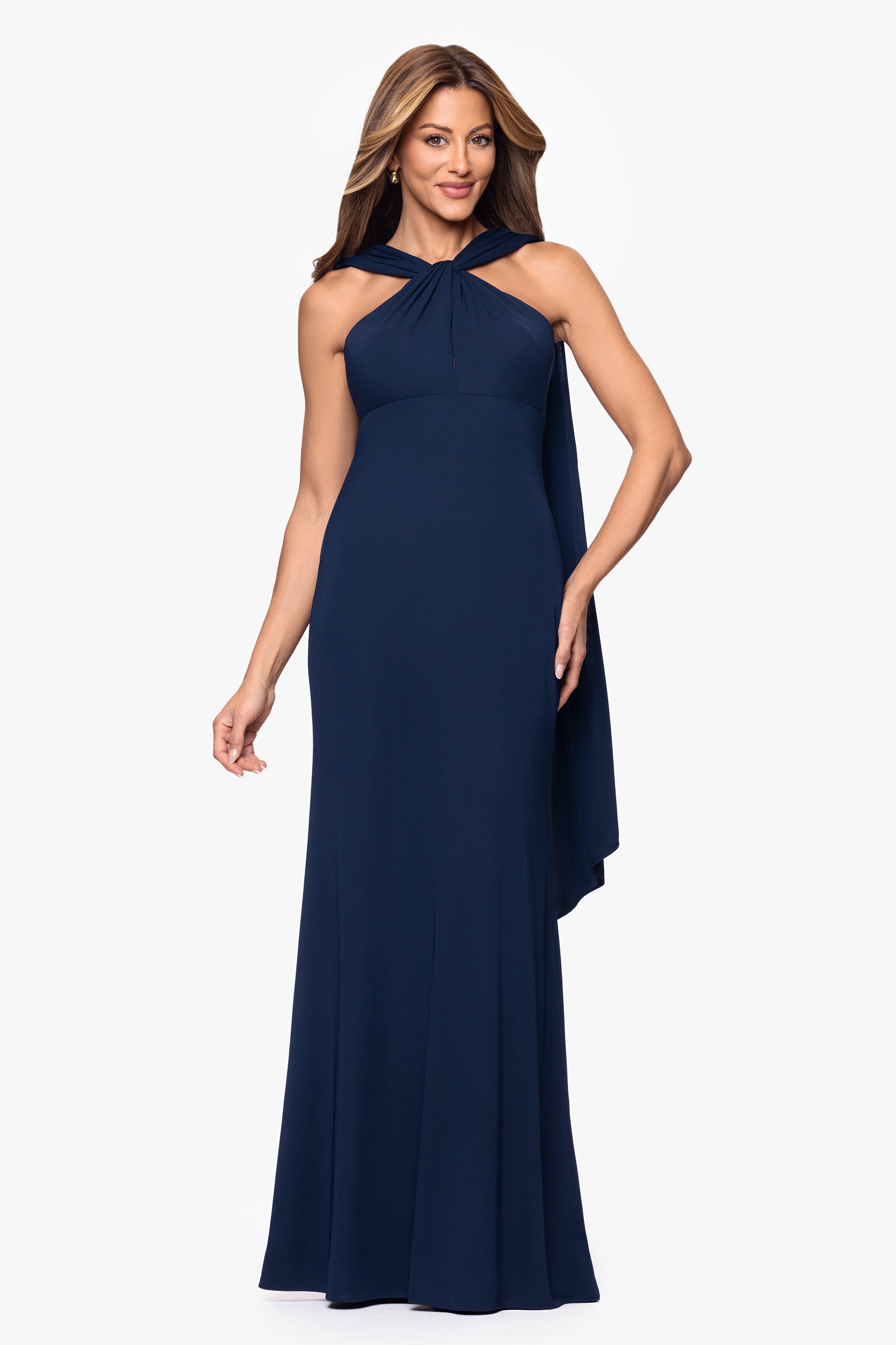 "Vicki" Sheer Jersey Scarf Halter Neck Floor Length Dress