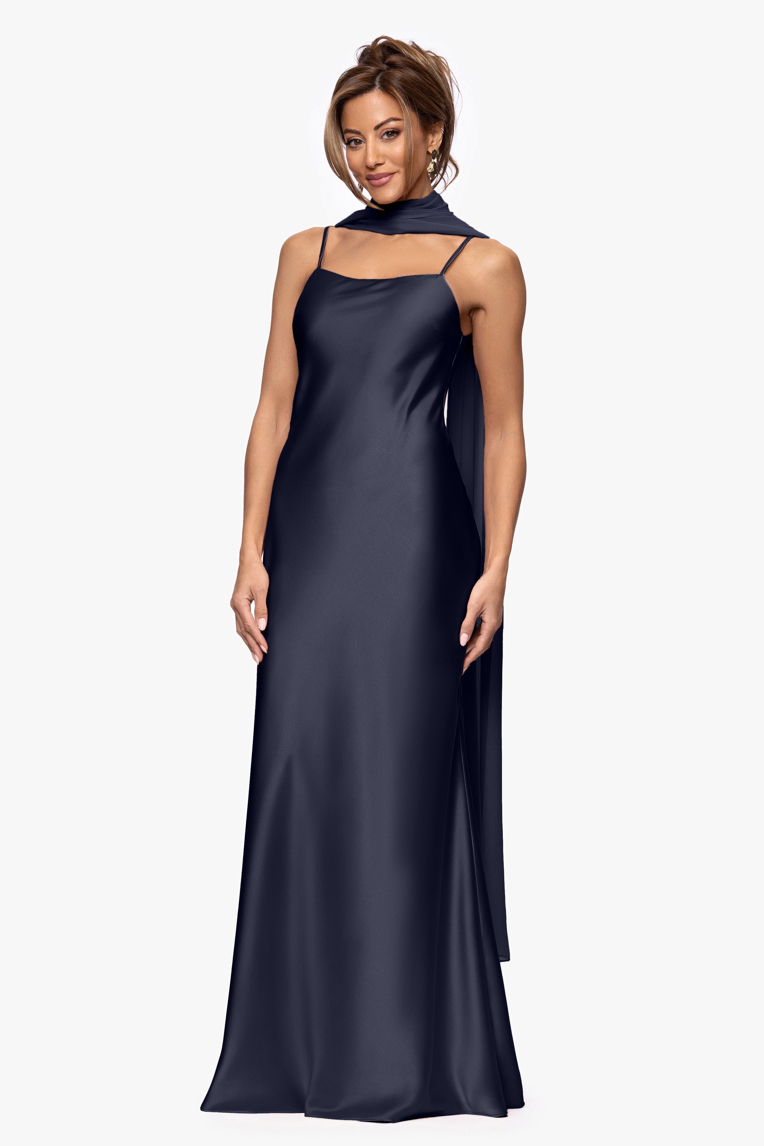"Laura" Satin Dress With Removable Chiffon Shawl Dress